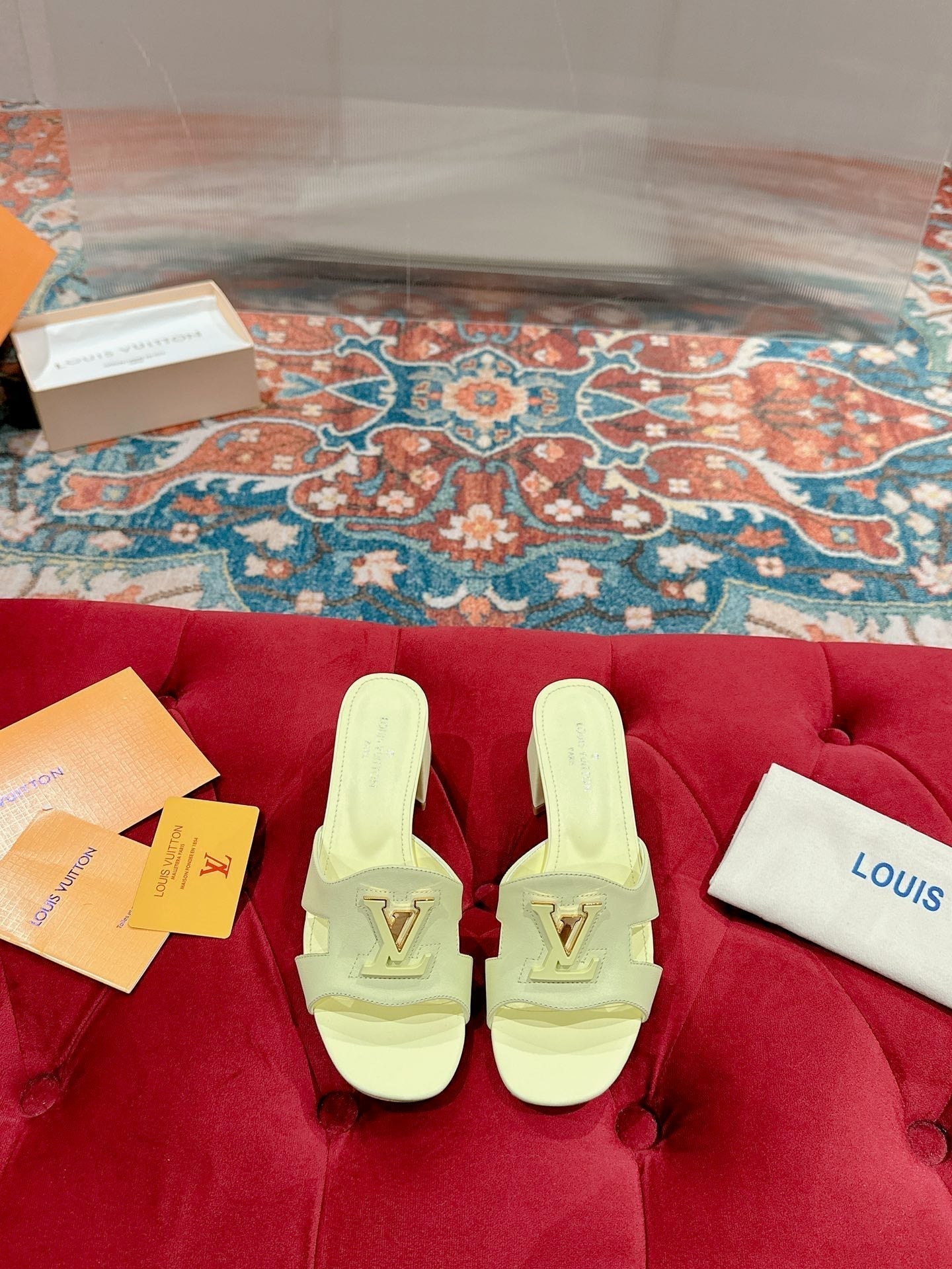 lv capri mule 45mm pastel yellow calfskin
