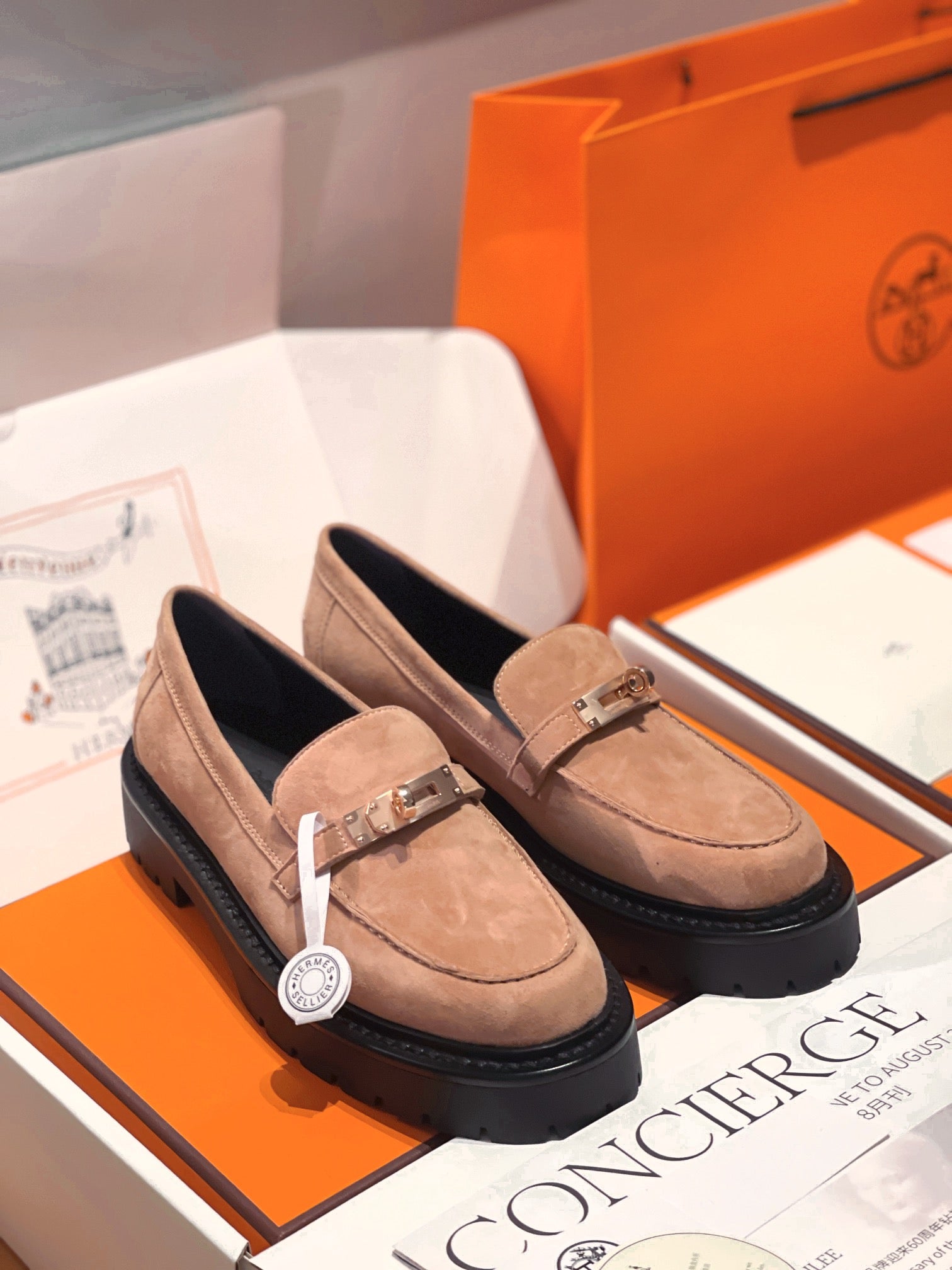 HM Icone Loafer In Light Coral Pink Suede 100106