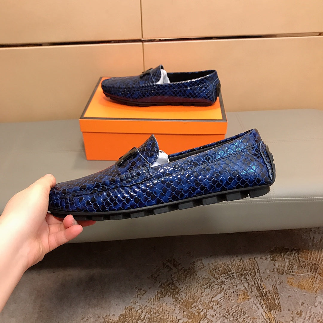 HM Men's Loafer Navy Blue Cowhide 529720