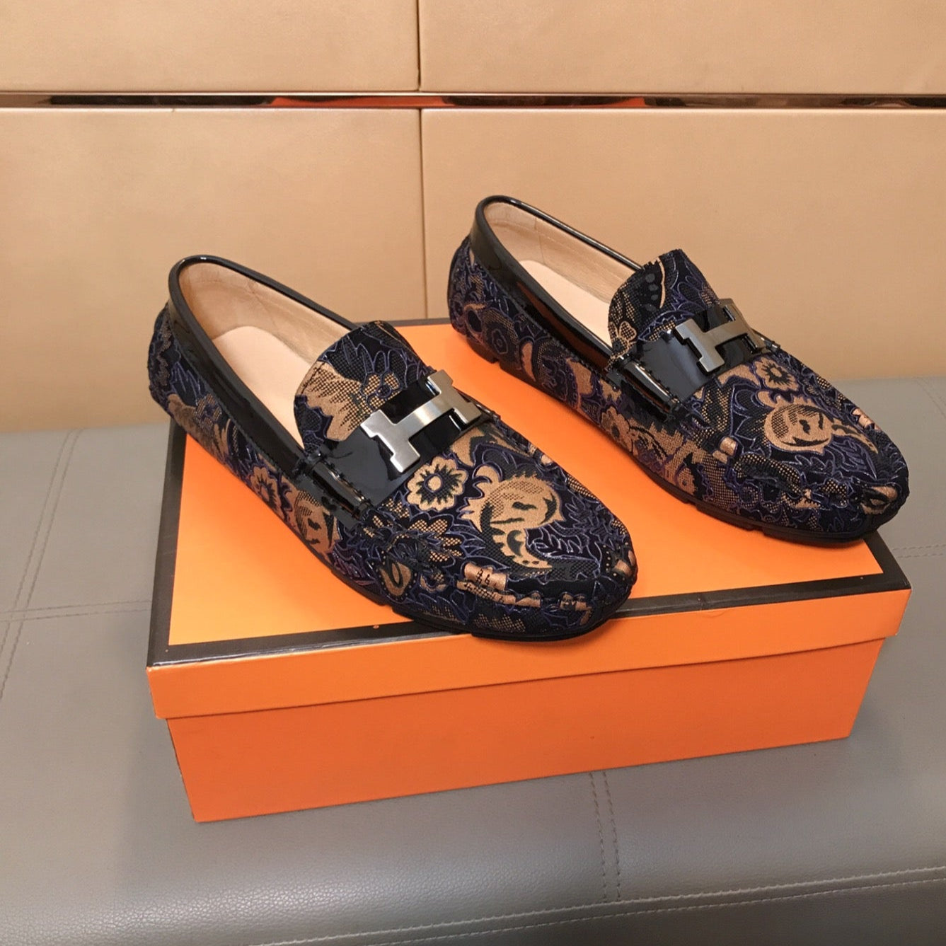 HM Men's Flower Loafer Multicolor Printed Fabric Pigskin 685513