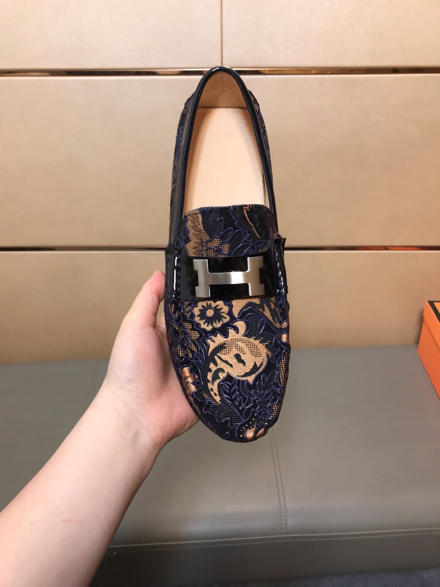 HM Men's Flower Loafer Multicolor Printed Fabric Pigskin 685513