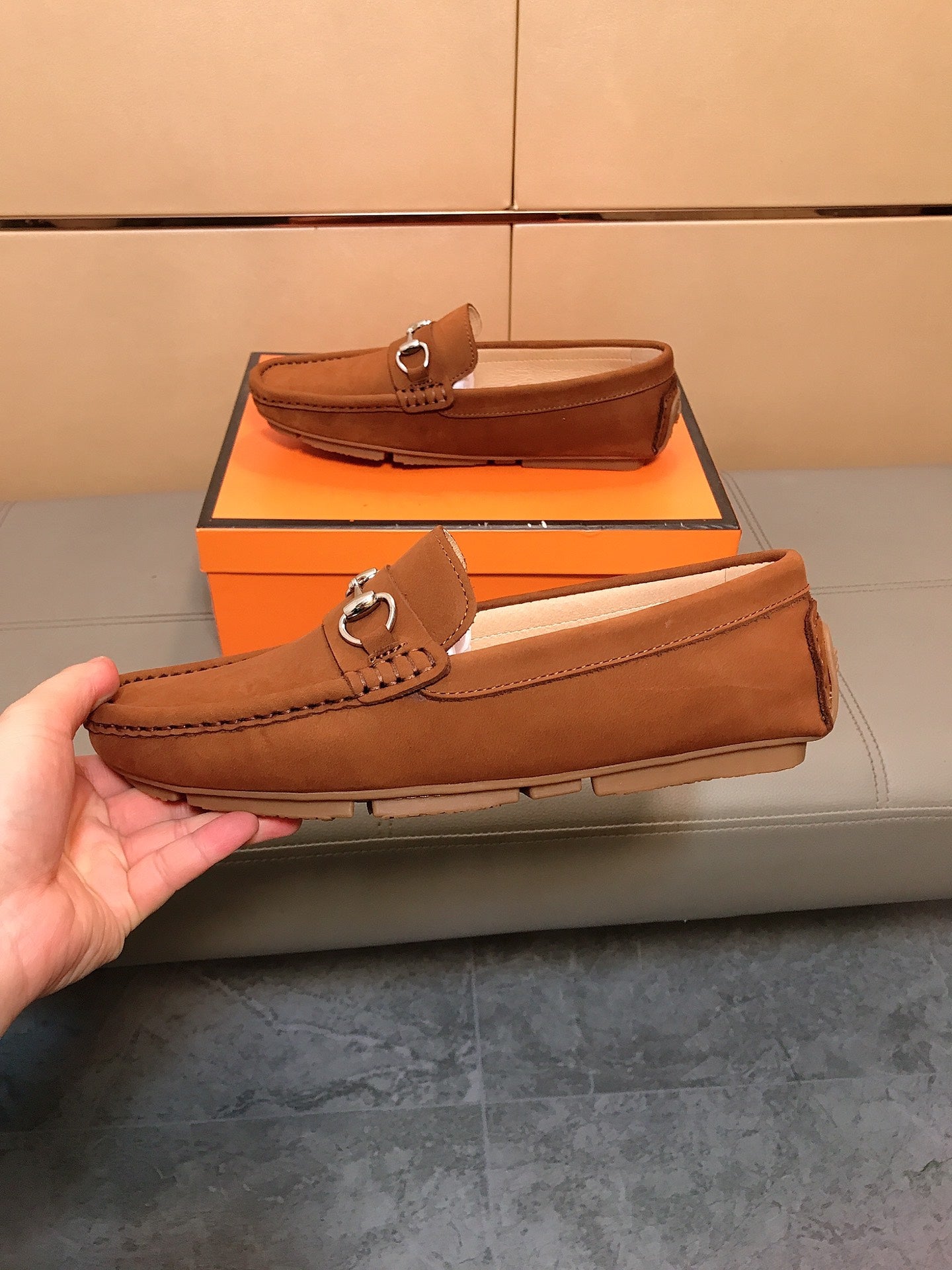 GG Men's Flat Loafer Brown Suede 523213