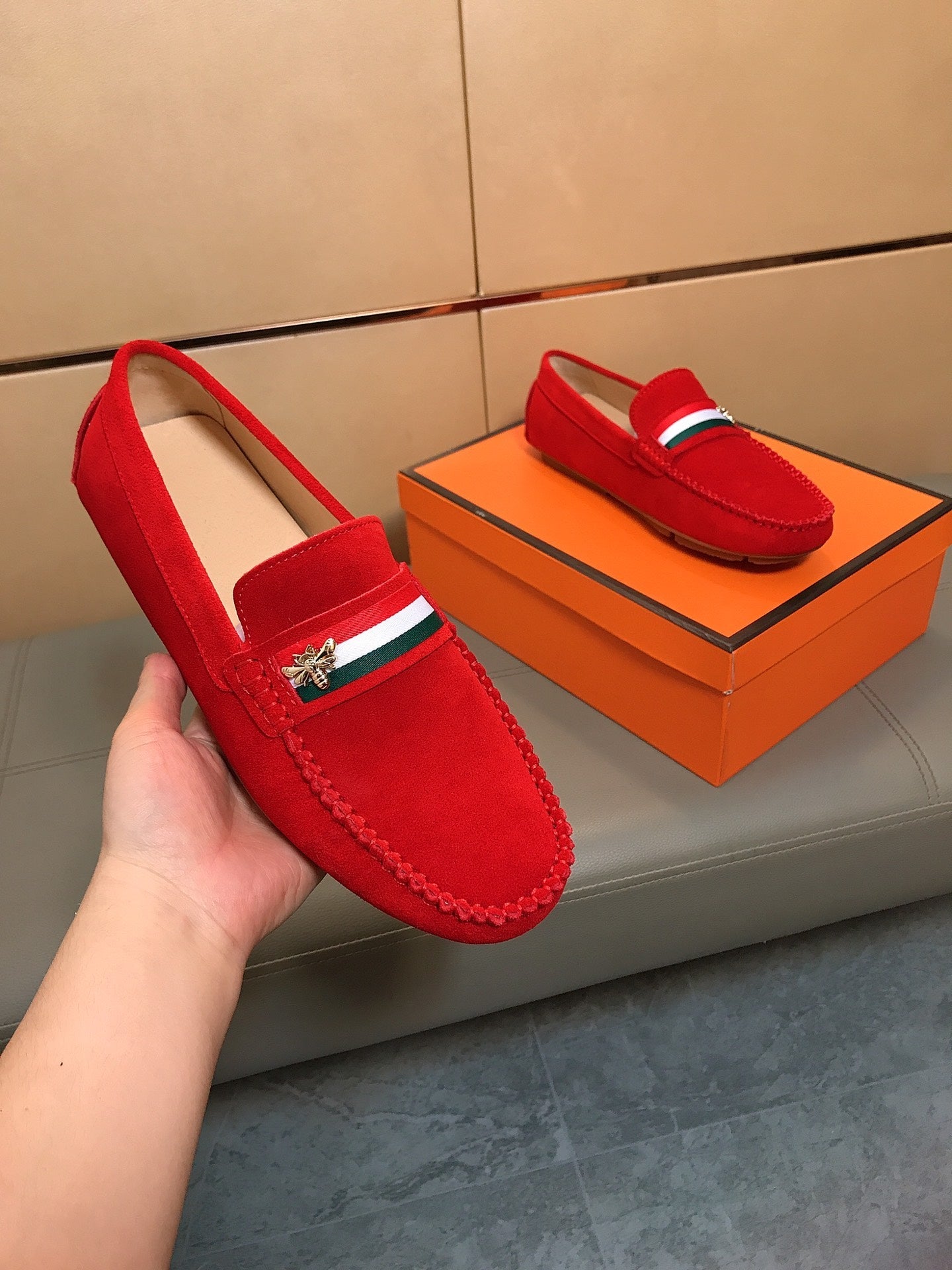 GG Men's Loafer Red Suede 526676