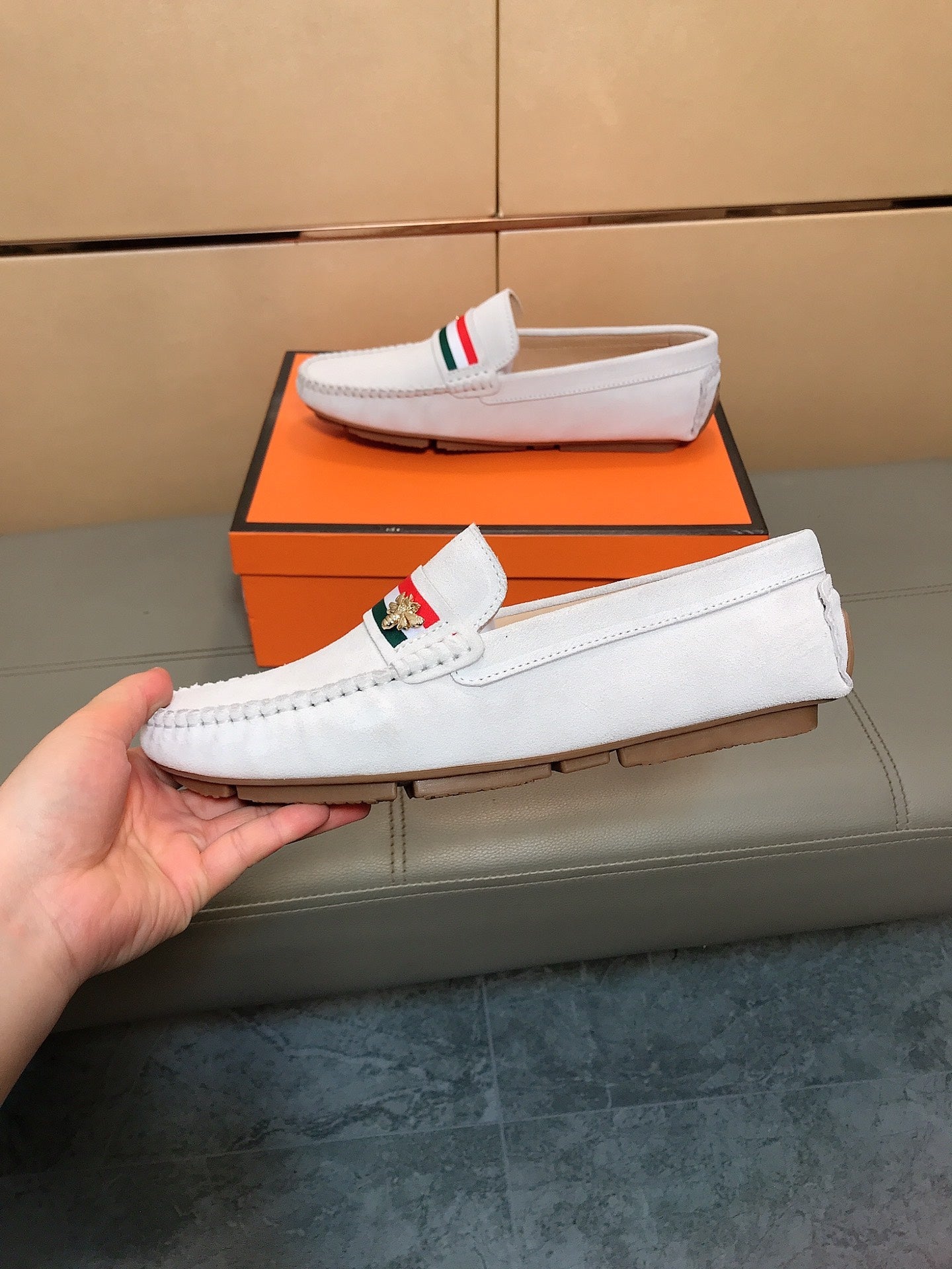 GG Men's Loafer White Suede 526677