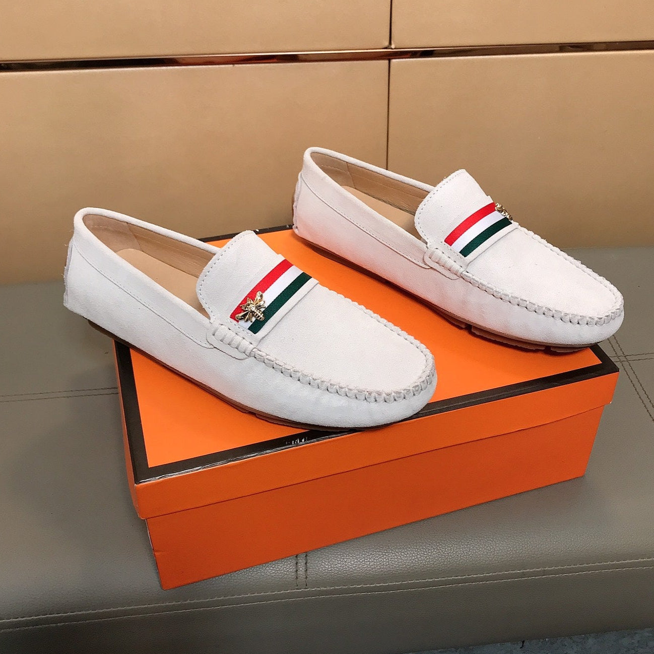 GG Men's Loafer White Suede 526677