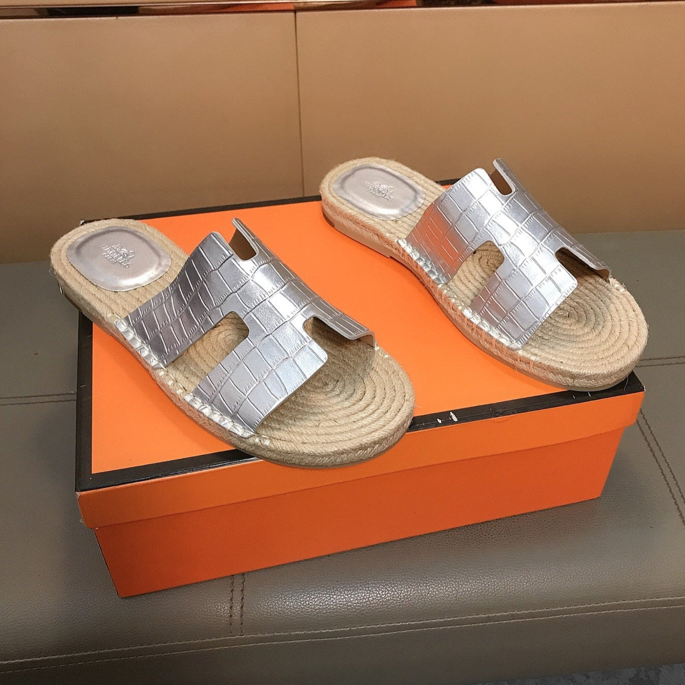 HM Men's Antigua Espadrille Silver Embossed Cowhide 704129