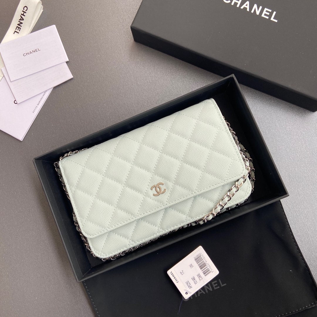 CC Woc 20cm White Grained Calfskin Silver Hardware