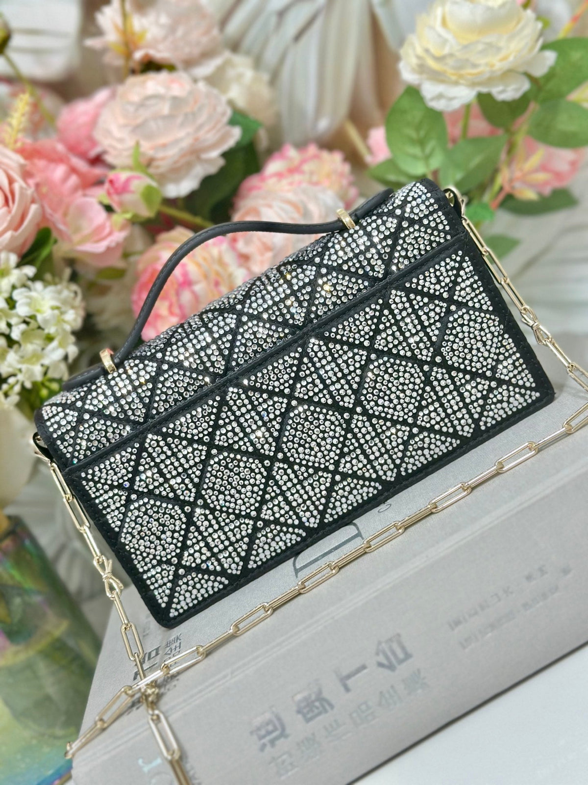 Dior 2026 My Dior Mini Bag 21cm Black Cannage Satin and Strass 405667