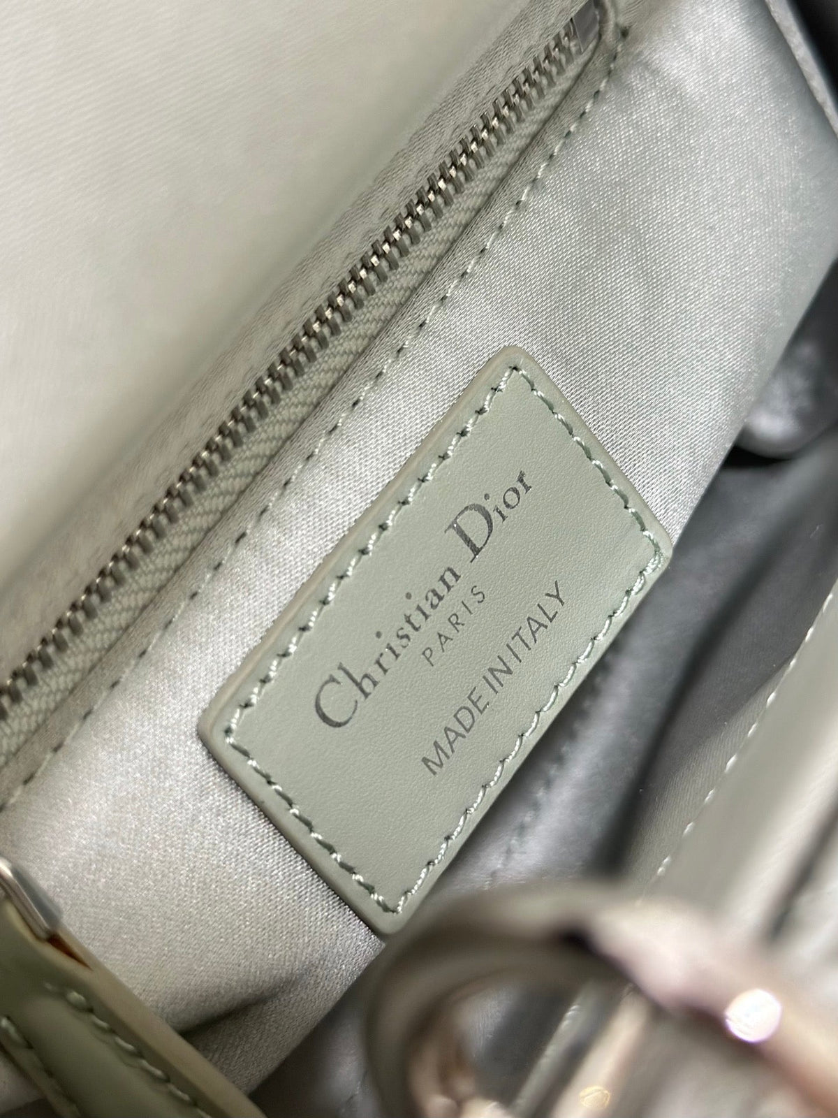 Dior 2026 Lady Dior Bag with Chain 17cm Green Cannage Satin and Strass