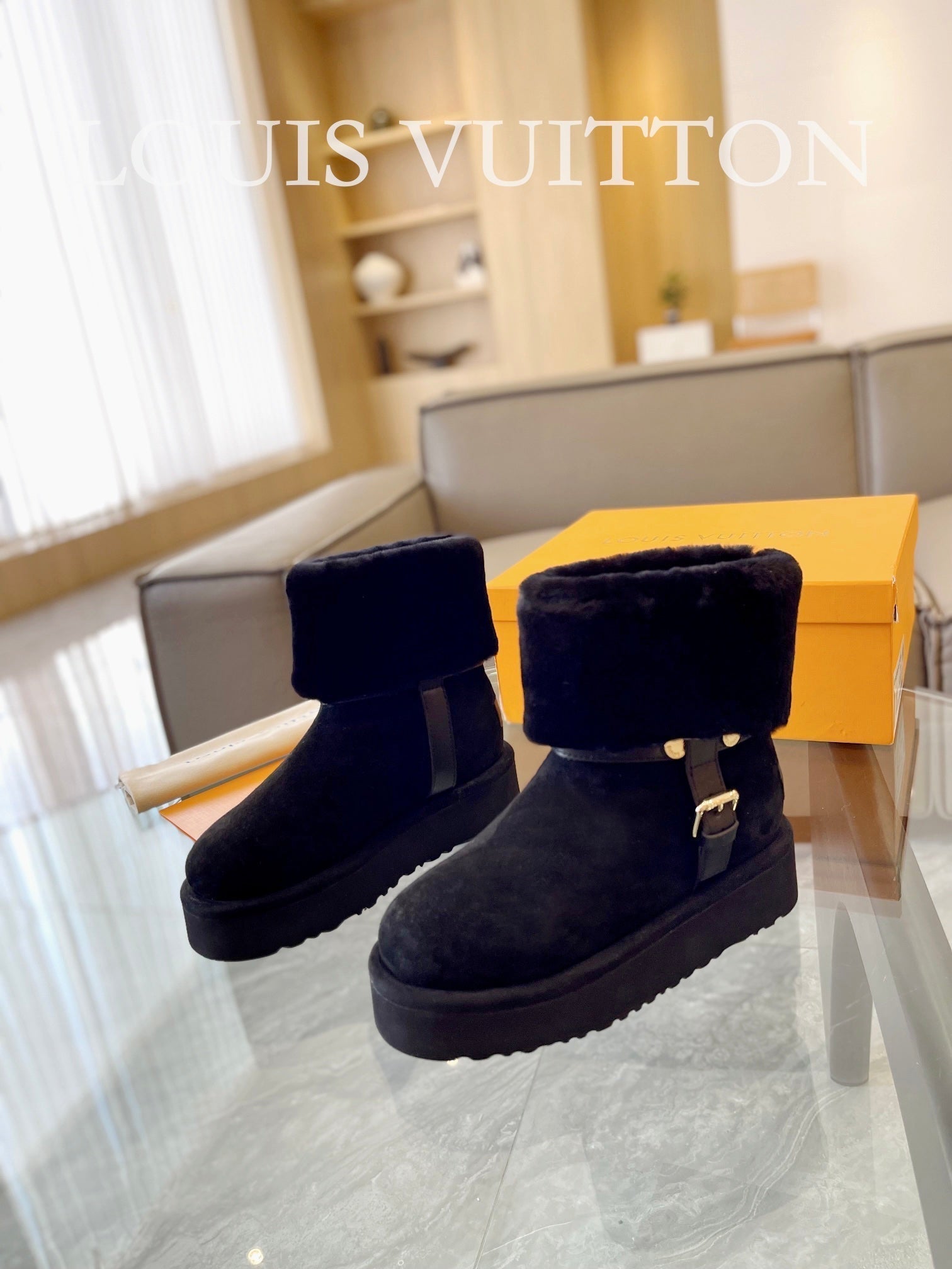 LV Aspen Platform Ankle Boot Black Suede