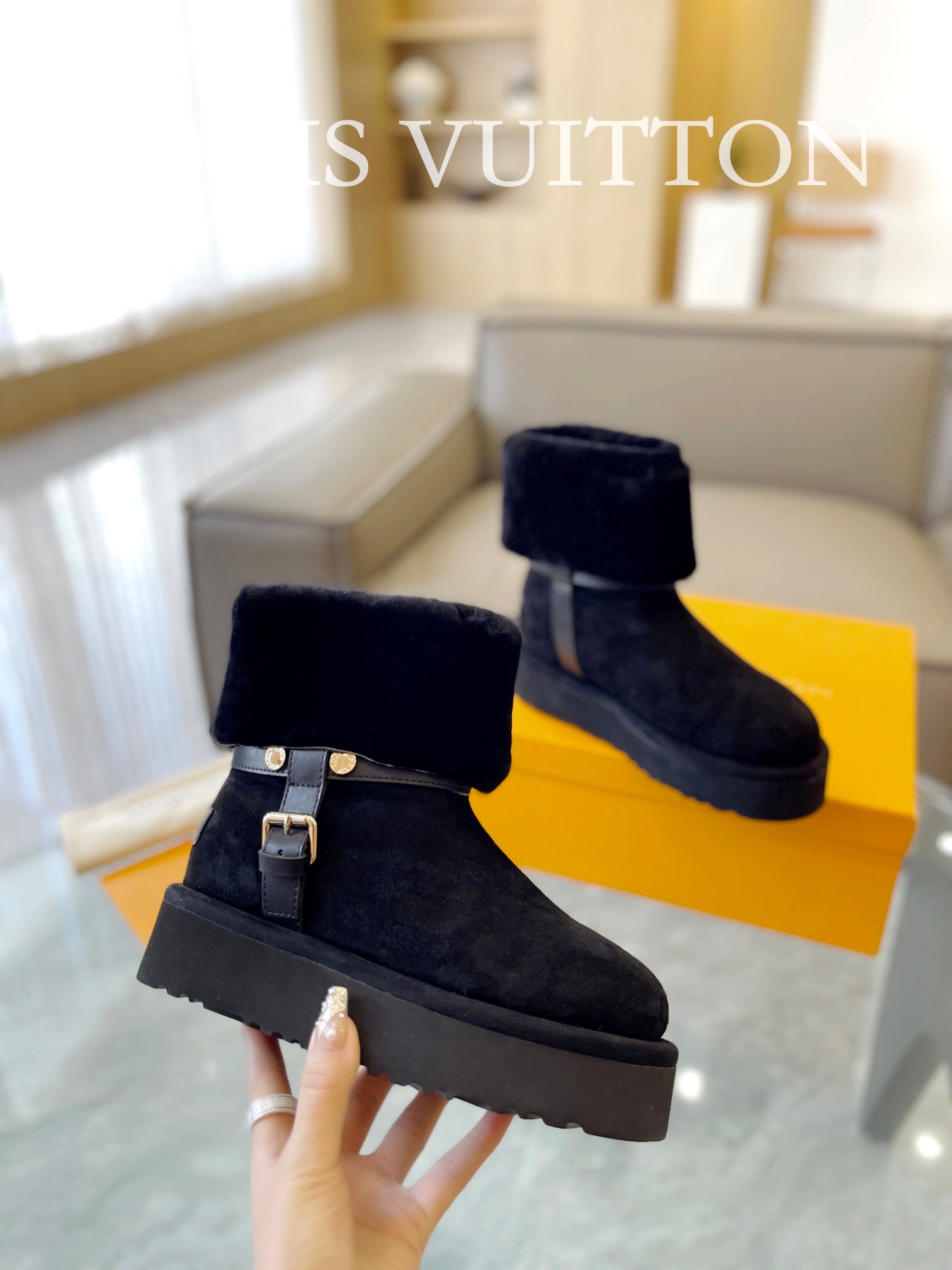 LV Aspen Platform Ankle Boot Black Suede