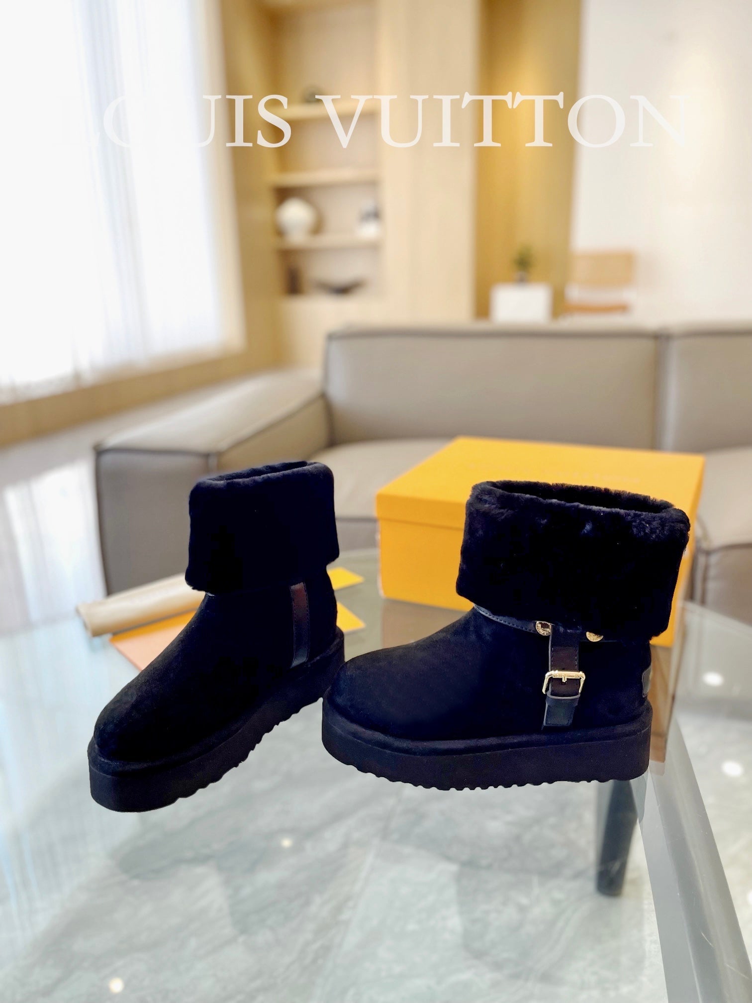 LV Aspen Platform Ankle Boot Black Suede