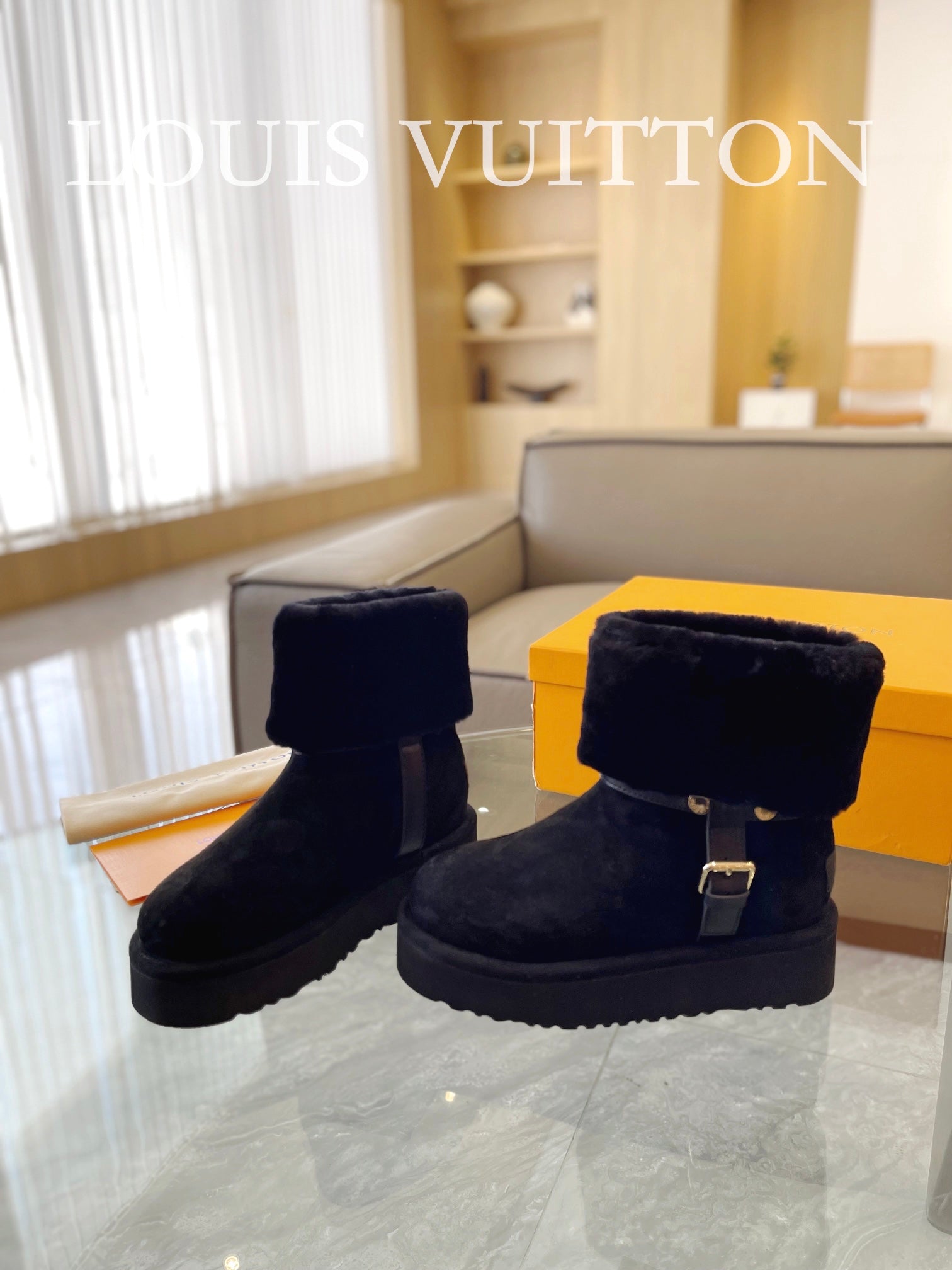 LV Aspen Platform Ankle Boot Black Suede