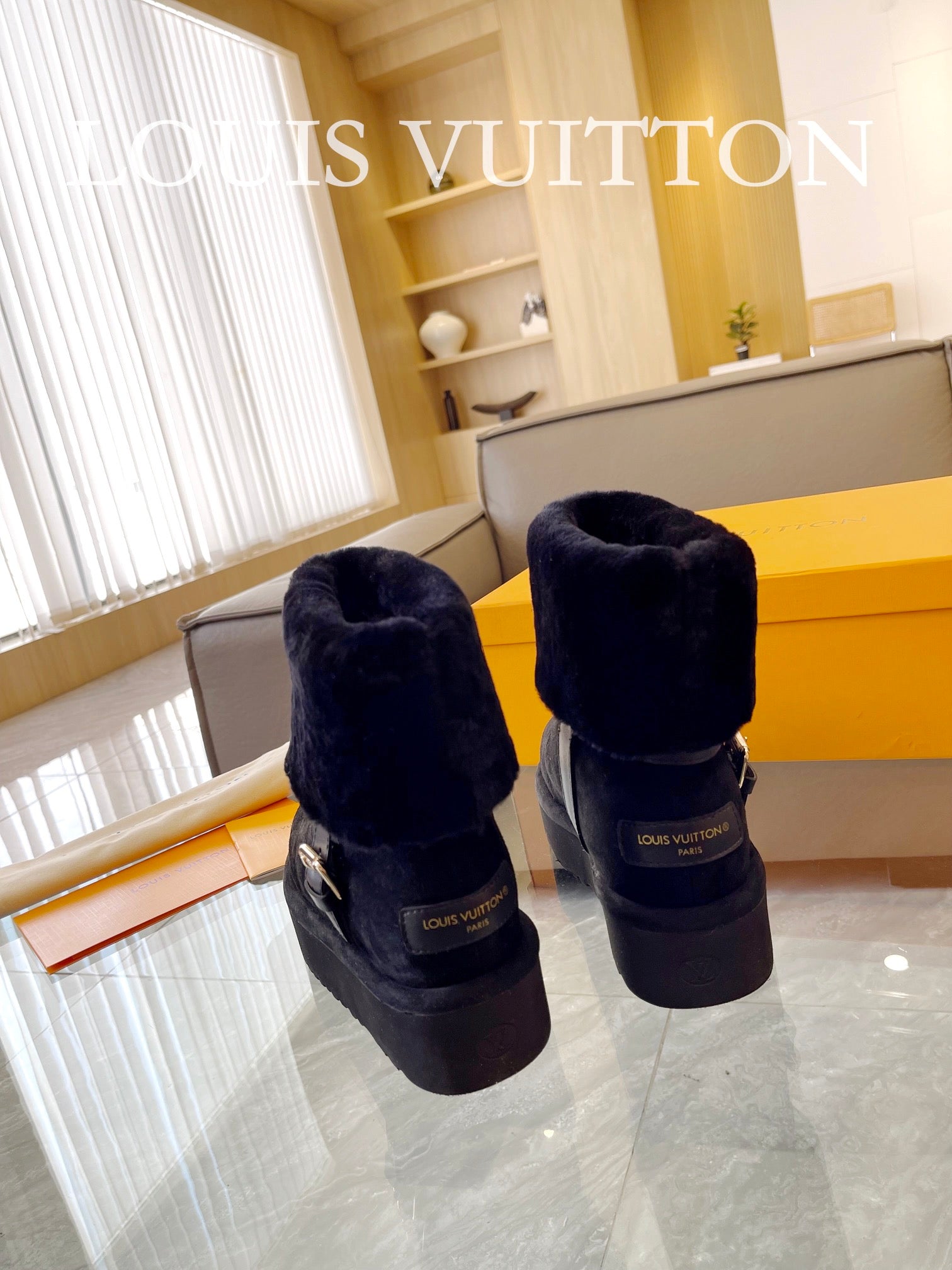 LV Aspen Platform Ankle Boot Black Suede