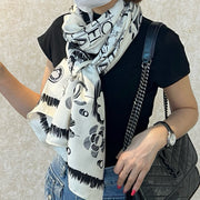 CC Scarf 185 CM In White Black Cashmere Silk  182460