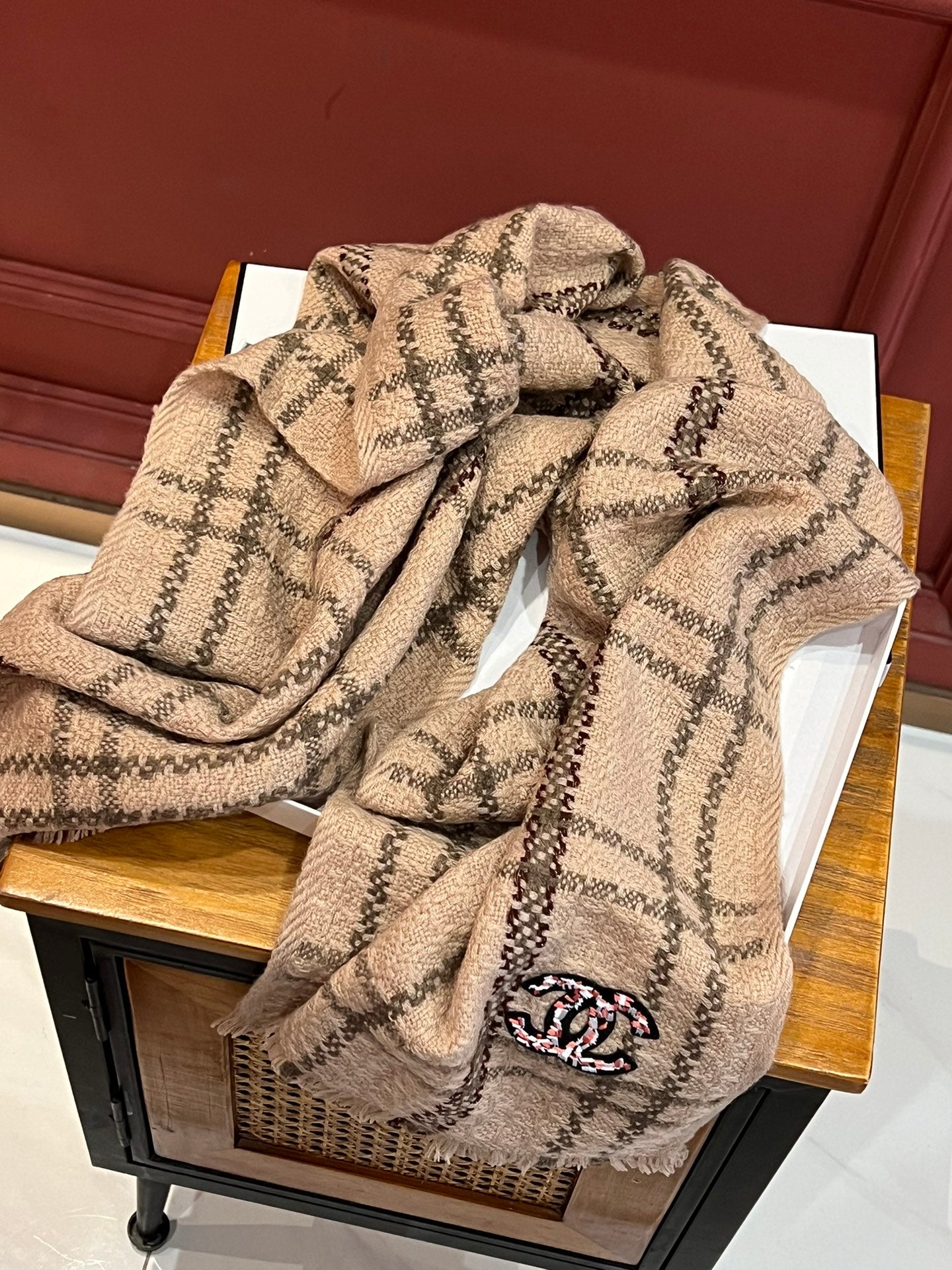 CC Scarf 190 CM In Dark Beige With Brown Stripes Wool  420037