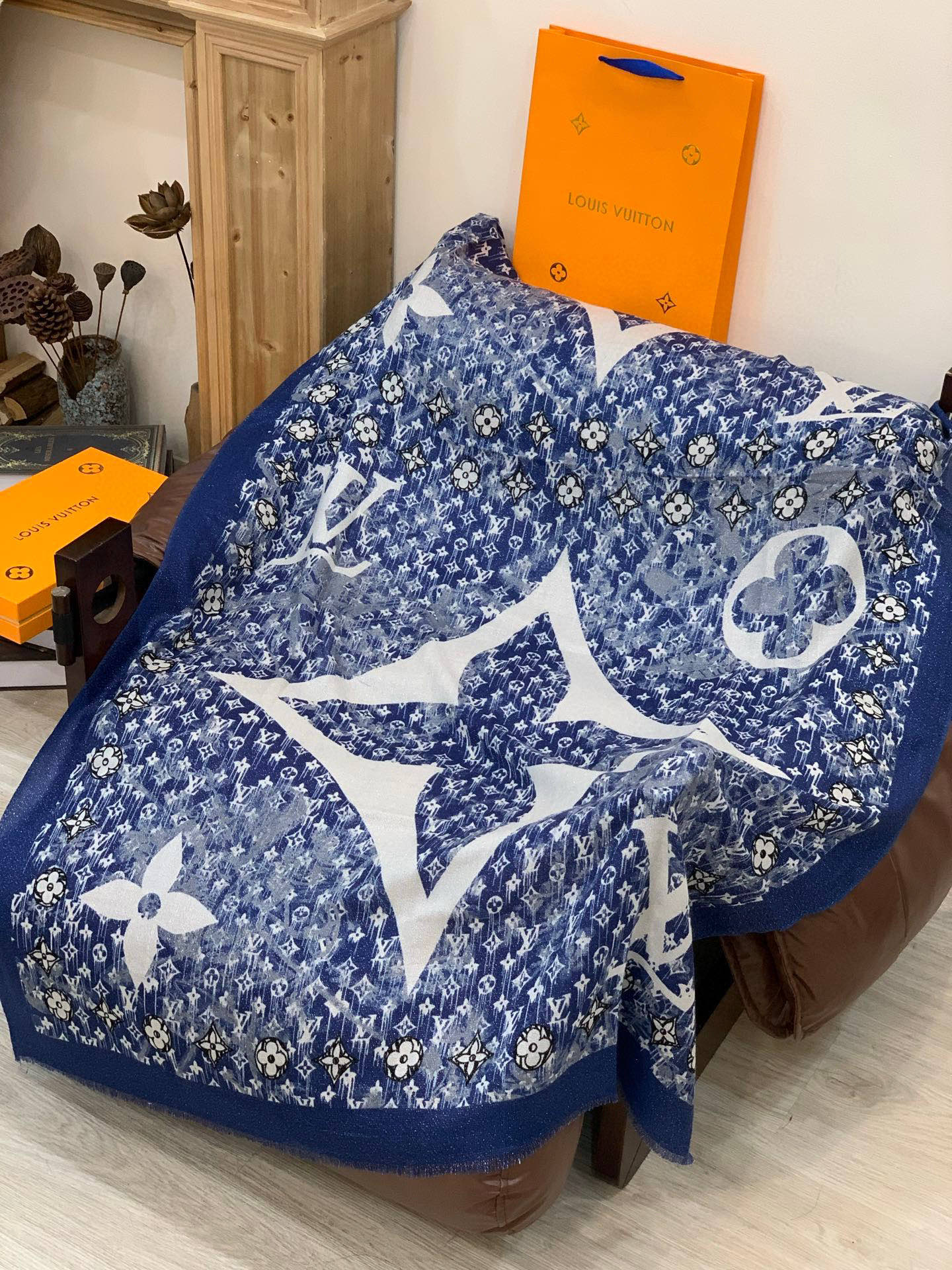 LV 25ss Scarf 200CM Blue Cashmere 293140