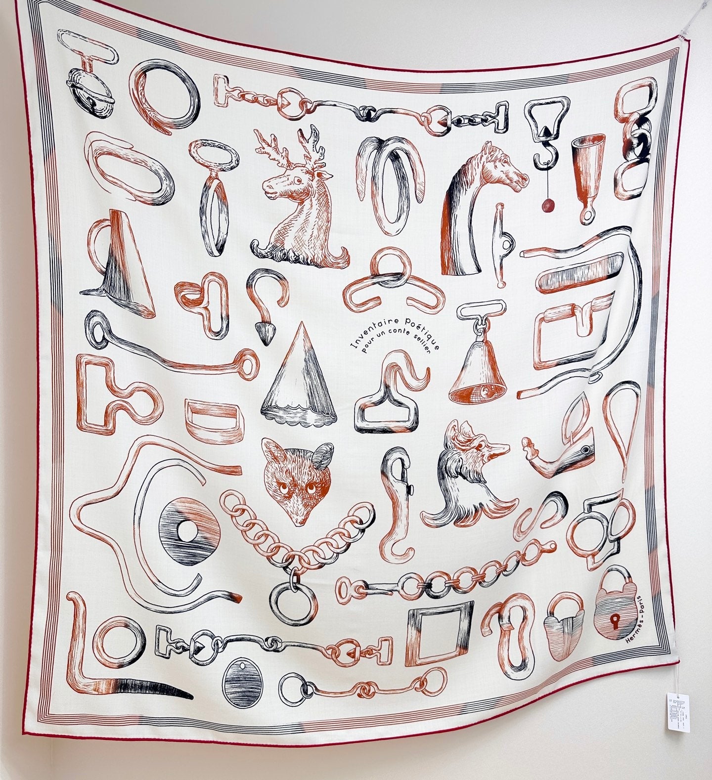 HM Reversible Shawl Scarf 135CM White Deep Red Cashmere Silk 969421