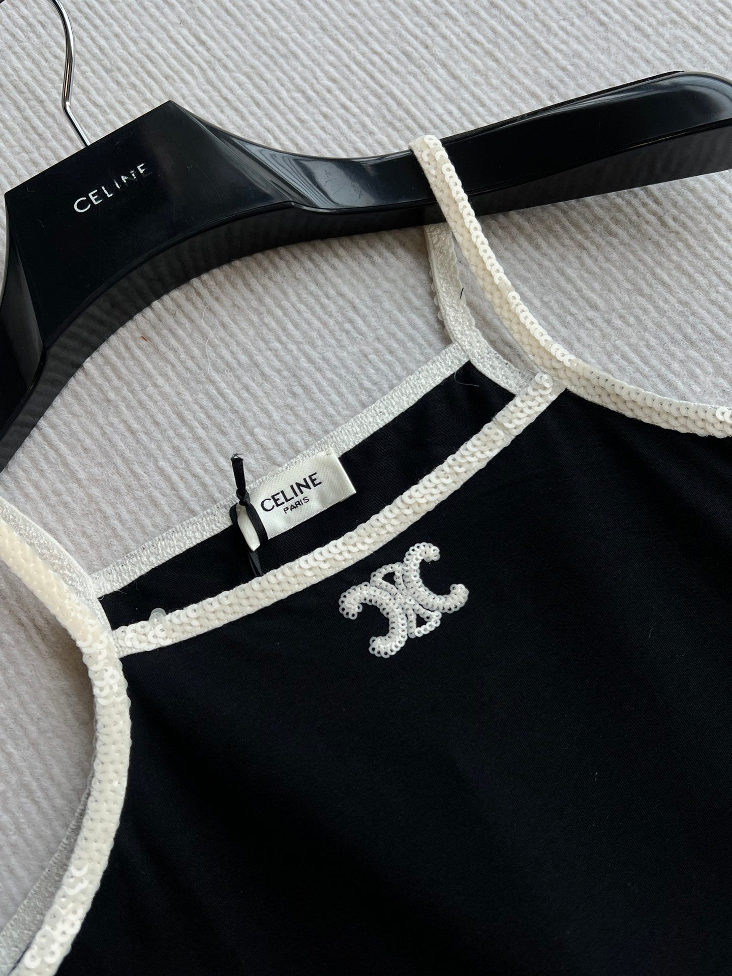 Celine 25 Beaded Camisole White and Black Cotton