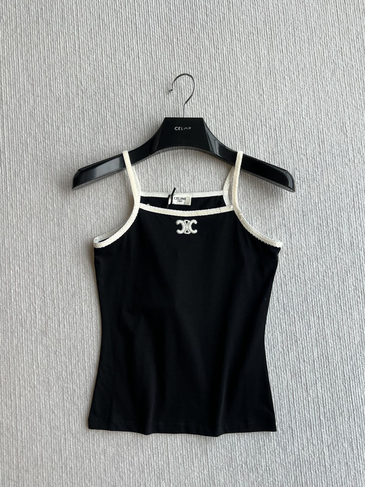 Celine 25 Beaded Camisole White and Black Cotton