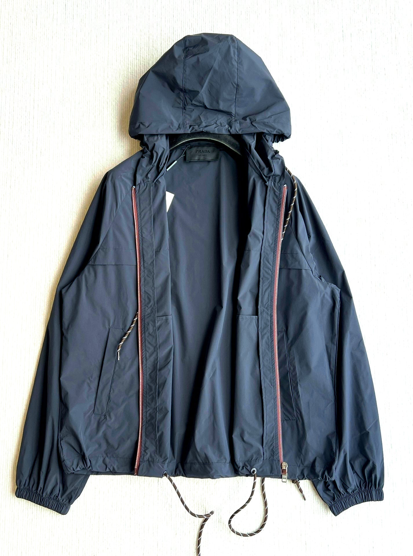 Prada 25 Hooded Jacket Navy Blue Polyester