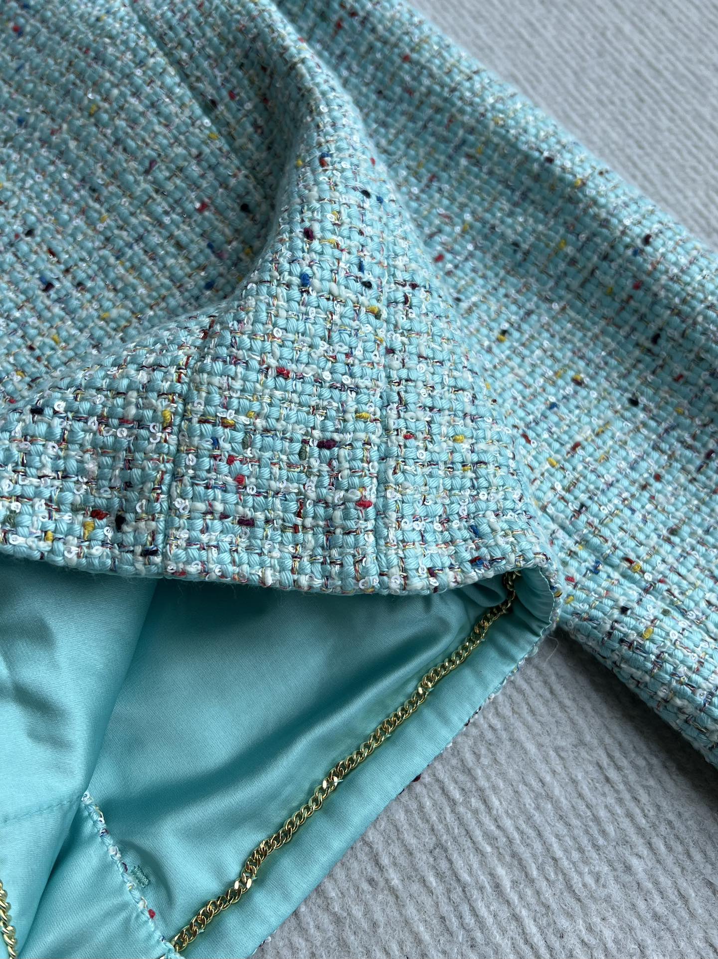 CC 25 Coat Blue-Green Round-Neck Wool Acrylic