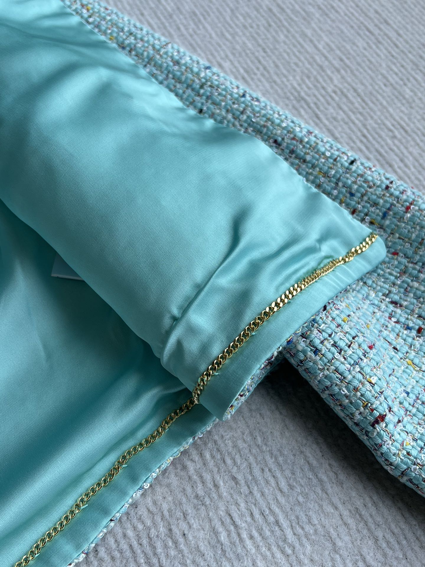 CC 25 Coat Blue-Green Round-Neck Wool Acrylic