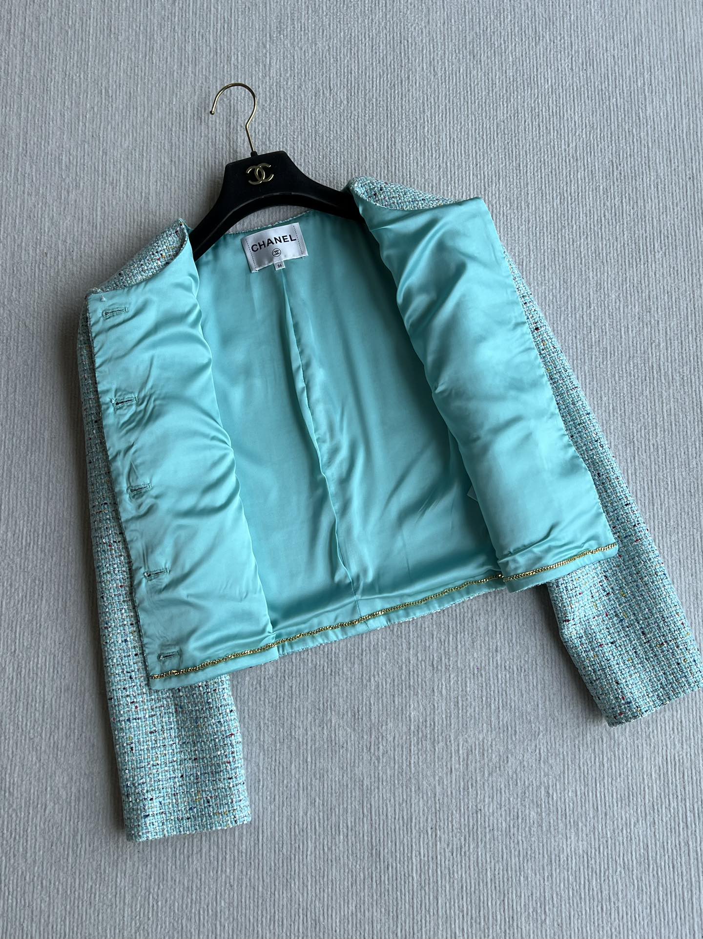 CC 25 Coat Blue-Green Round-Neck Wool Acrylic