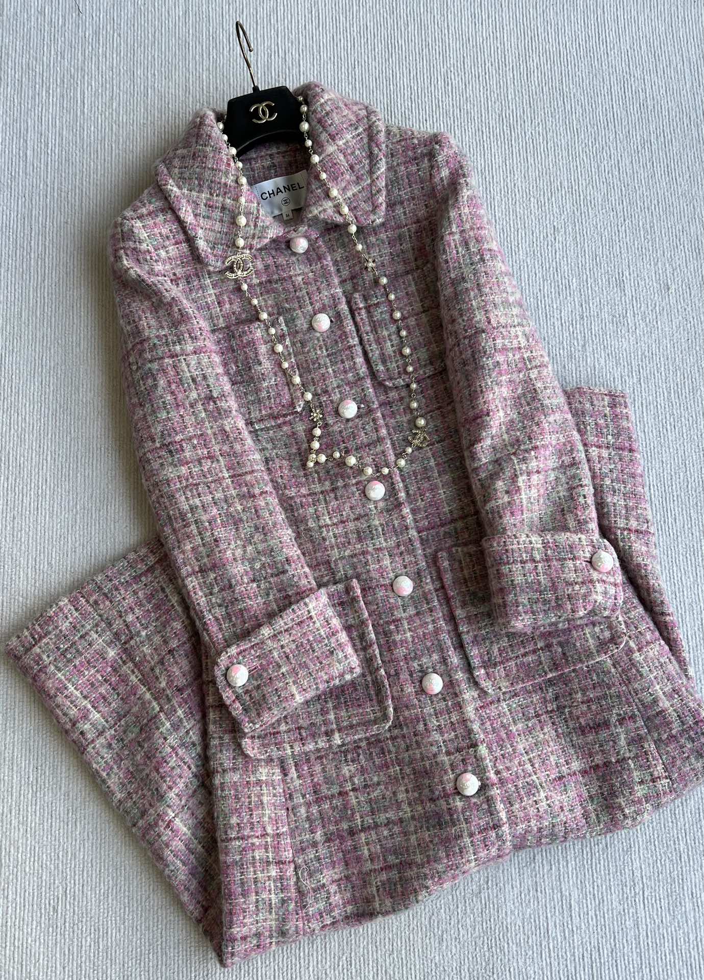 Chanel 25 Long Coat Pink Mohair Wool 318385