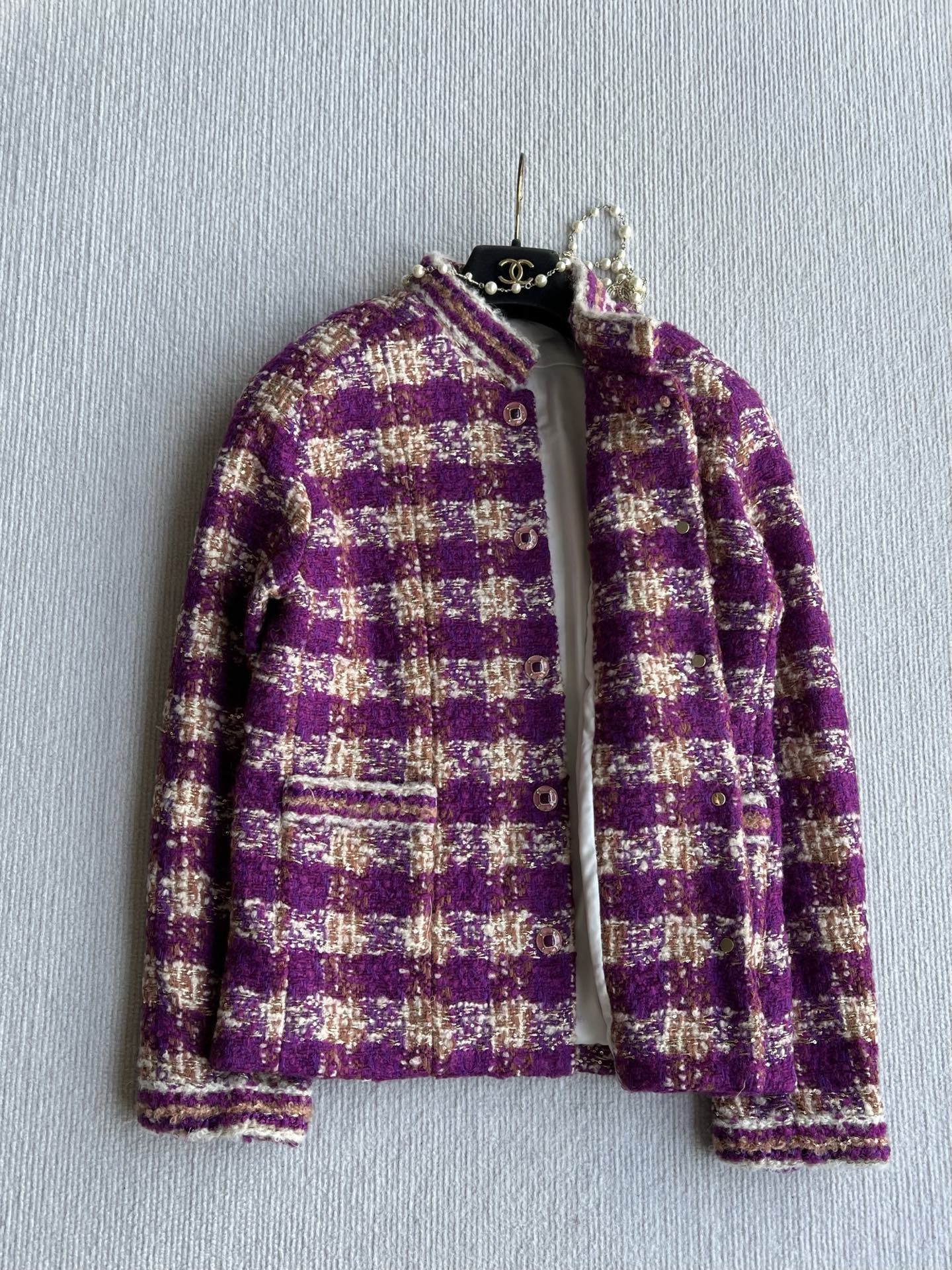 Chanel 2025 Plaid Tweed Jacket Purple Wool Polyester 325362