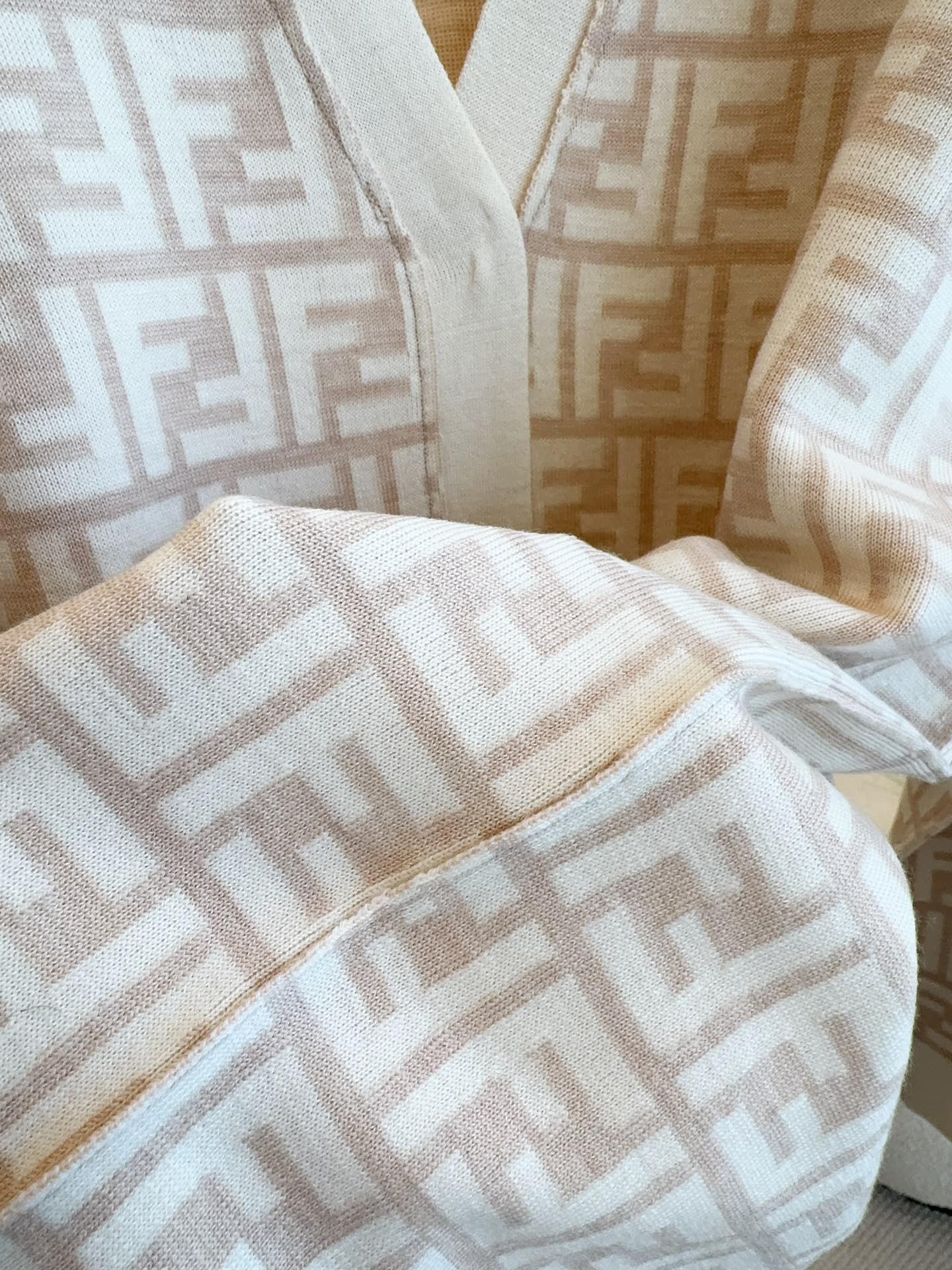 Fendi Monogram Cardigan Beige Wool