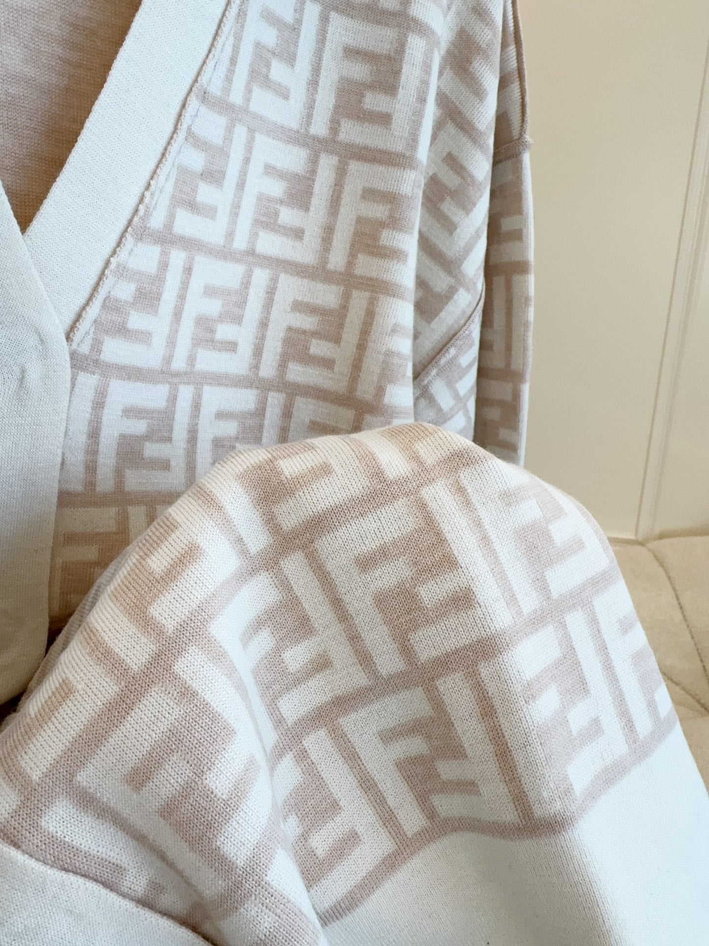 Fendi Monogram Cardigan Beige Wool