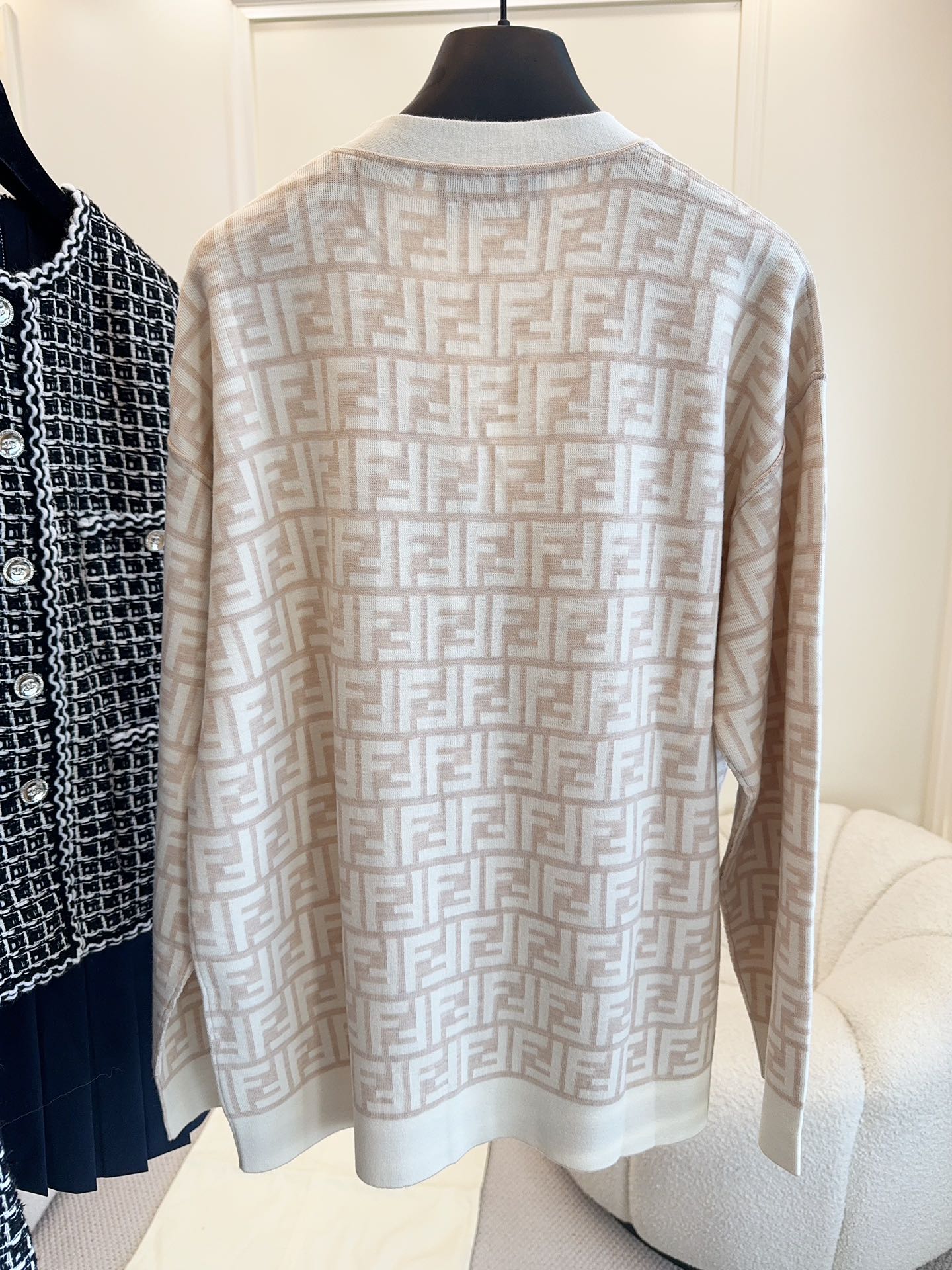 Fendi Monogram Cardigan Beige Wool