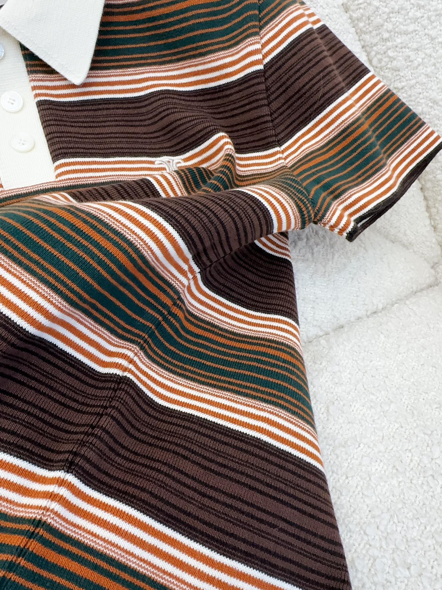 Celine 25 Striped Polo Shirt Brown Cotton