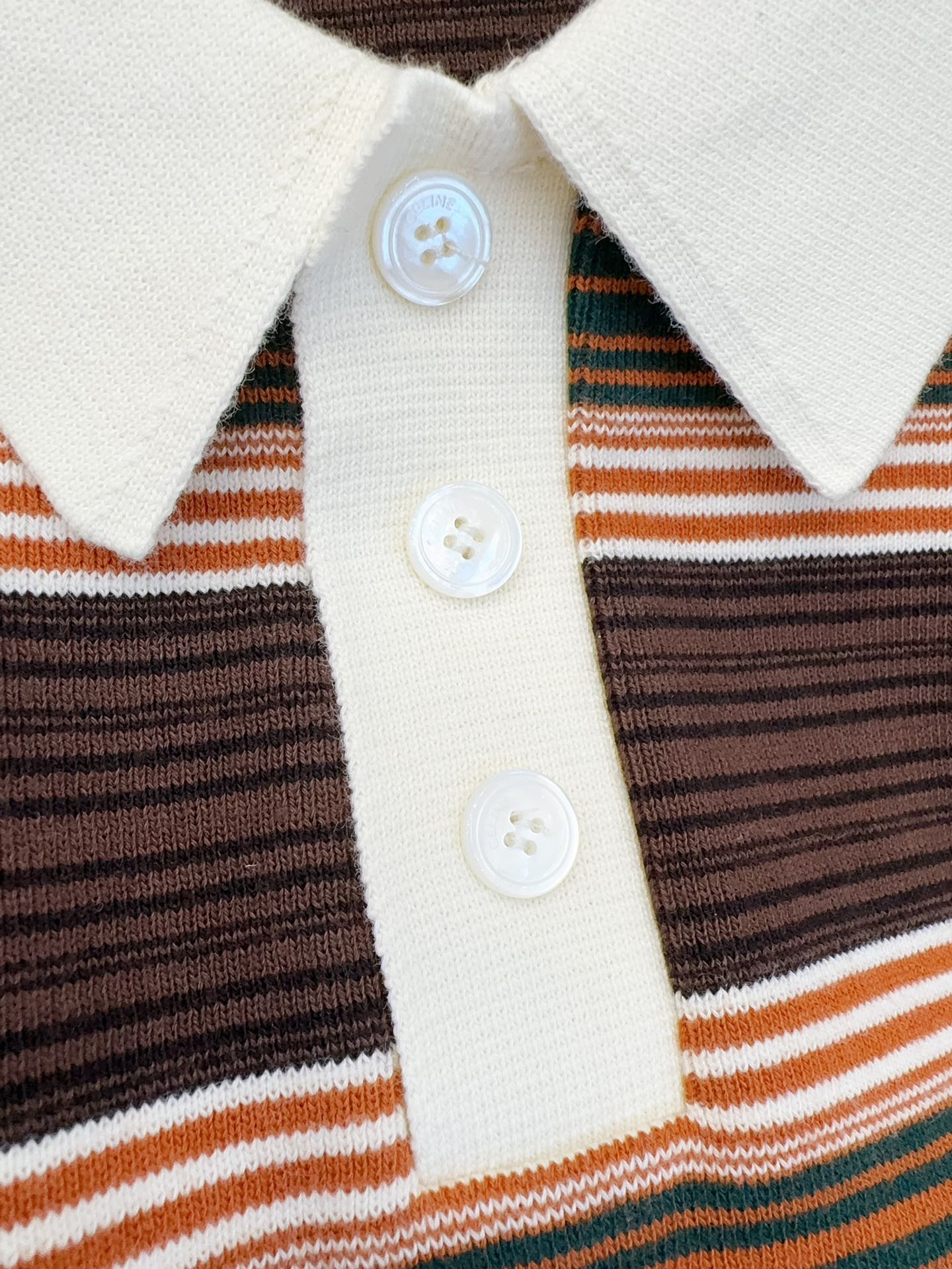 Celine 25 Striped Polo Shirt Brown Cotton