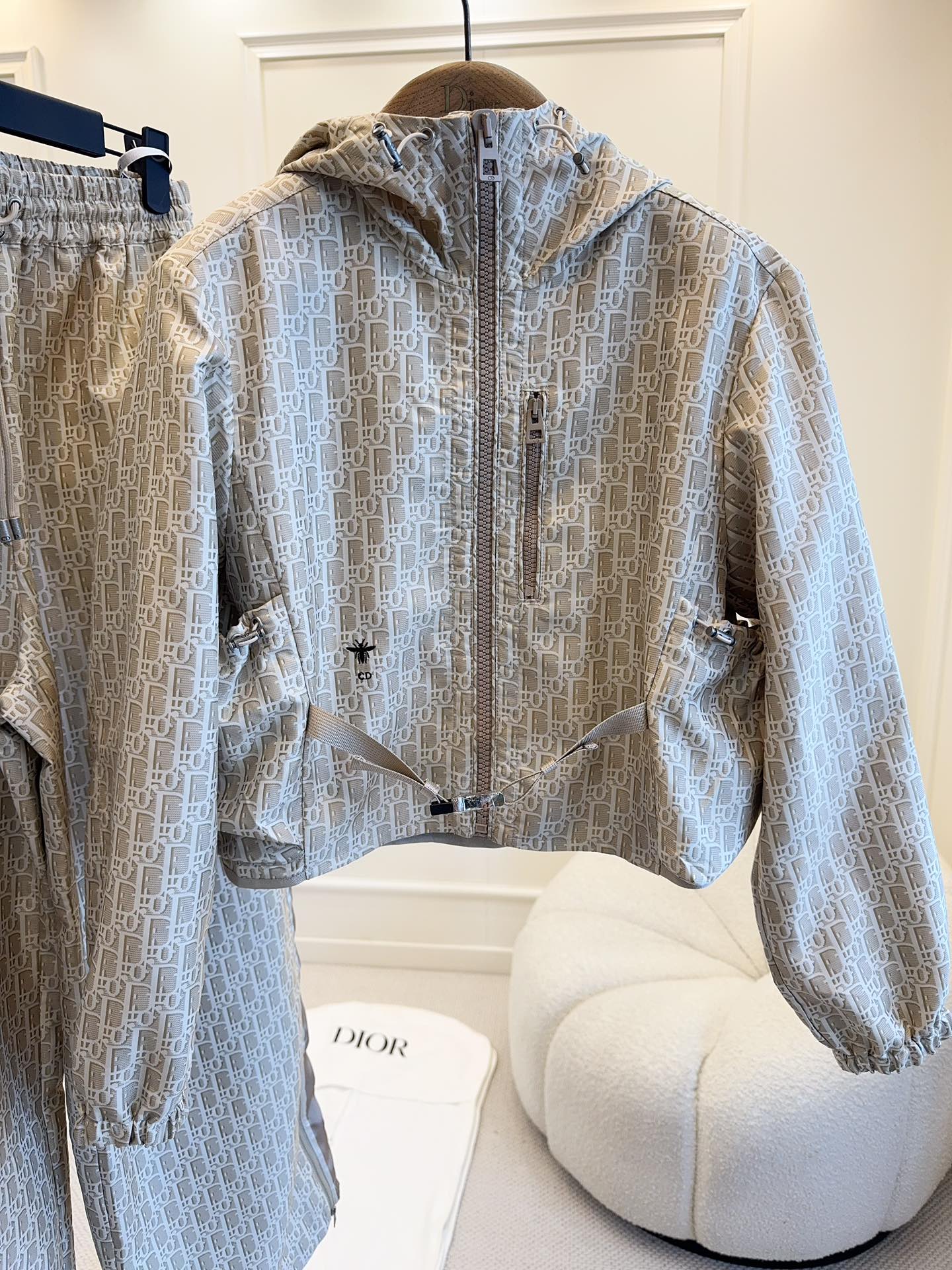 CD 25 Monogram Hoodie Light Beige Polyester