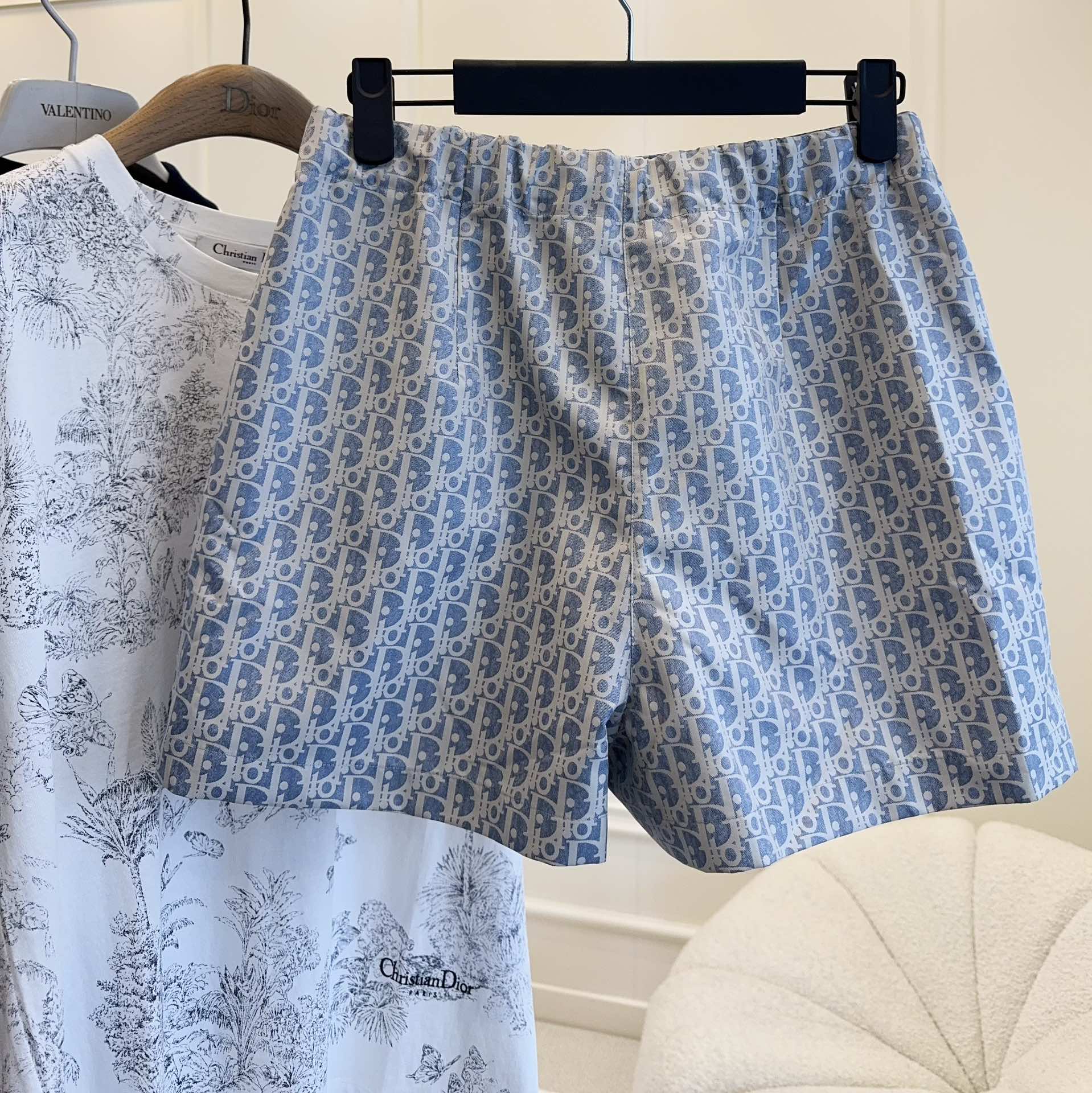 CD 25 Monogram Set Blue Jacquard Fabric