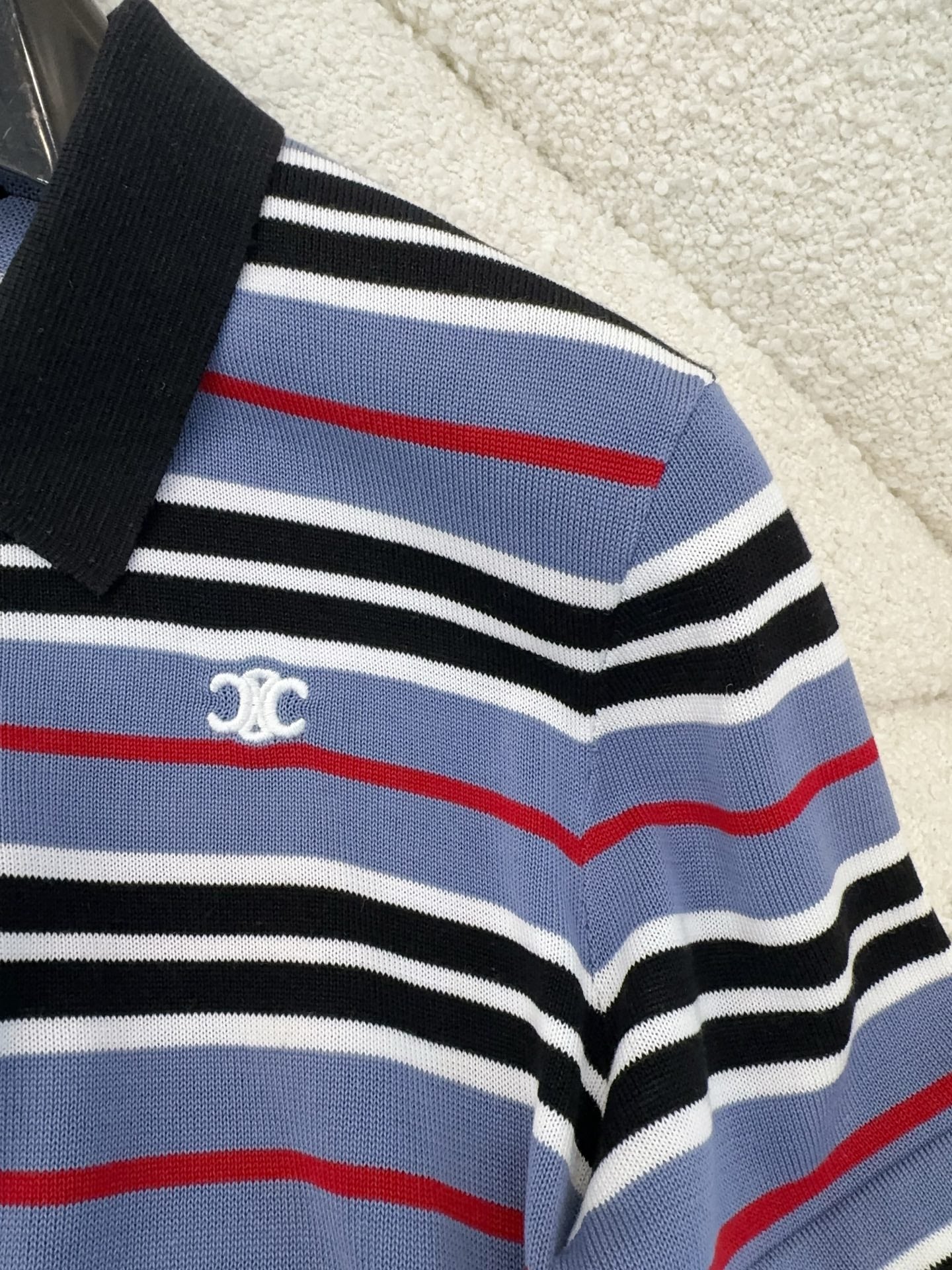 Celine 2025 Striped Polo Shirt Blue Black White Cotton