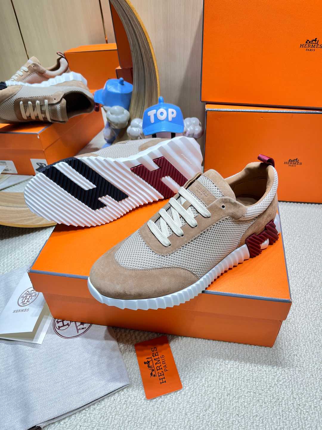 HM Bouncing Sneaker Beige Came Mesh with Suede 206303