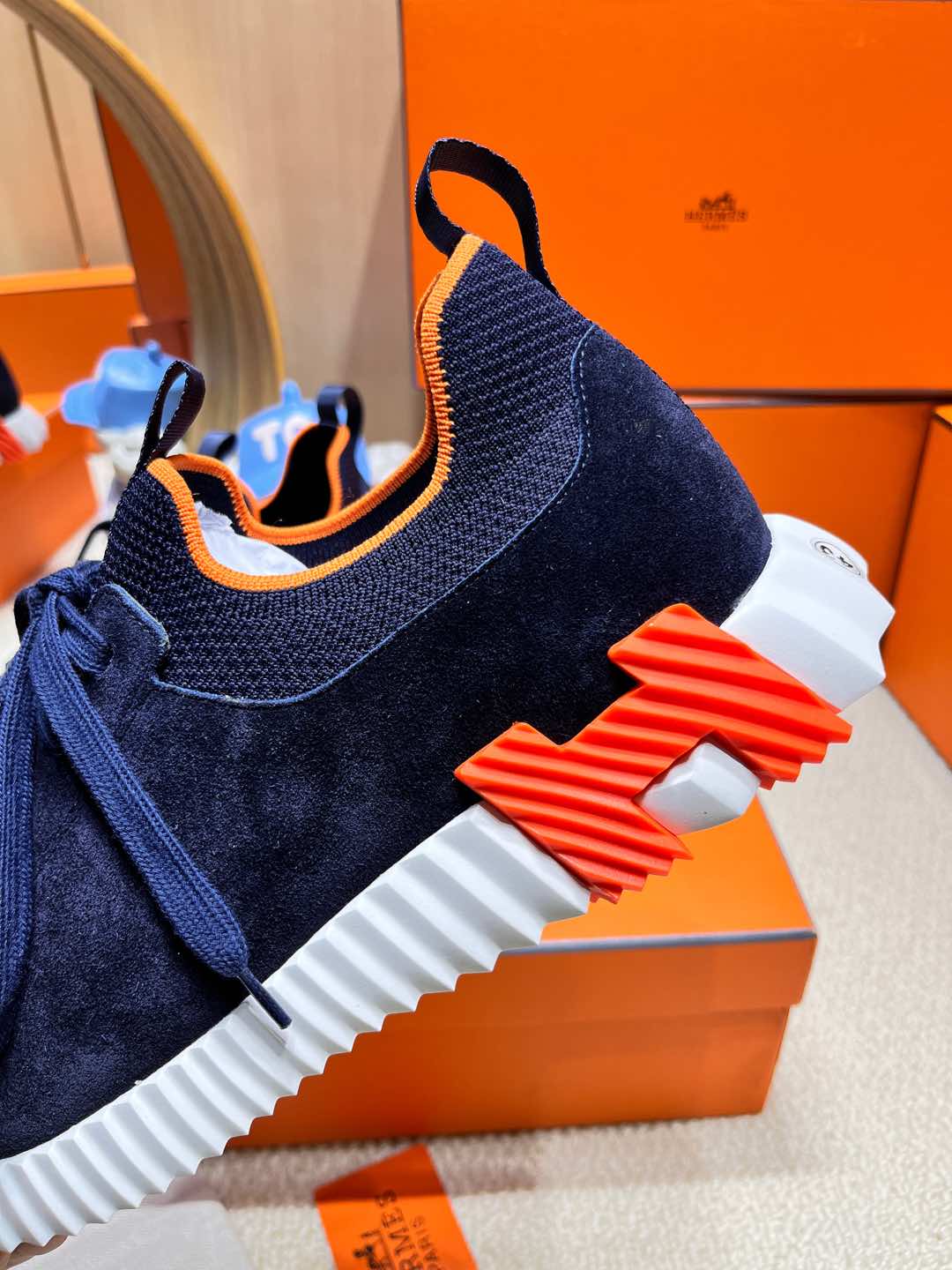 HM Depart slip-on Sneaker Navy Blue Kniited Fabric And Suede 206315