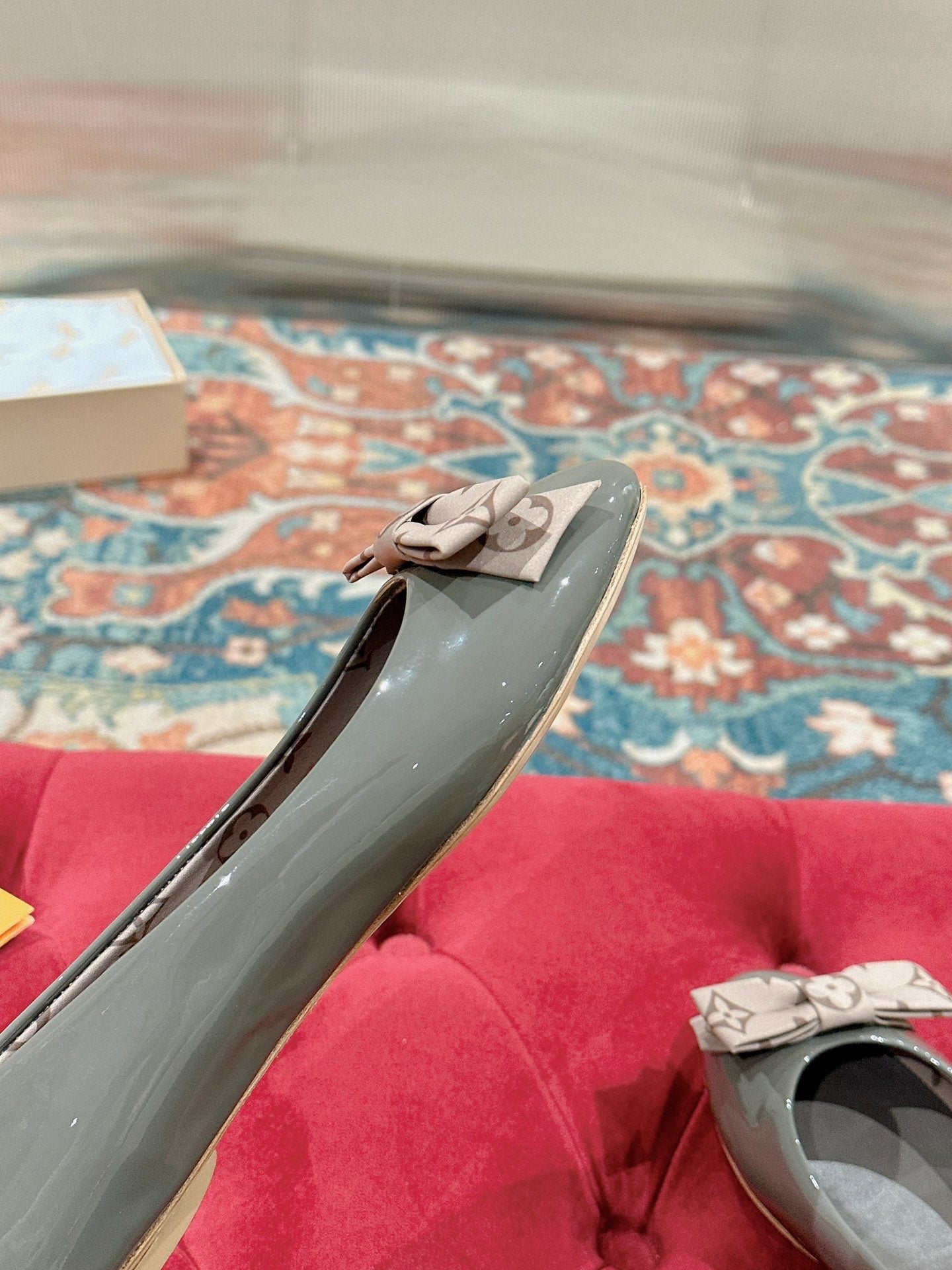 LV Popi Flat Ballerina Green Cement Color Cowhide