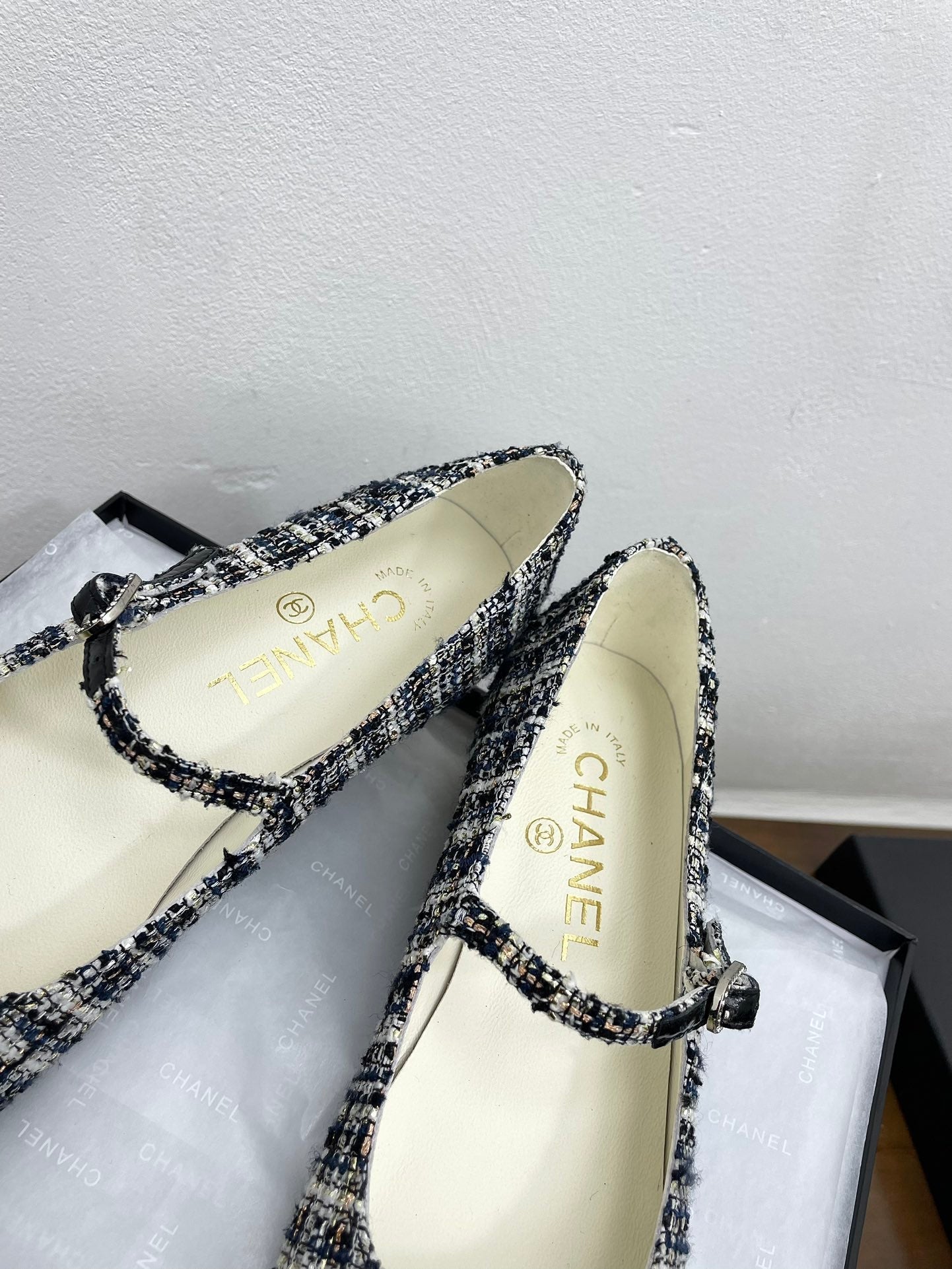 CC Mary Jane Black Tweed Farbic And Cowhide