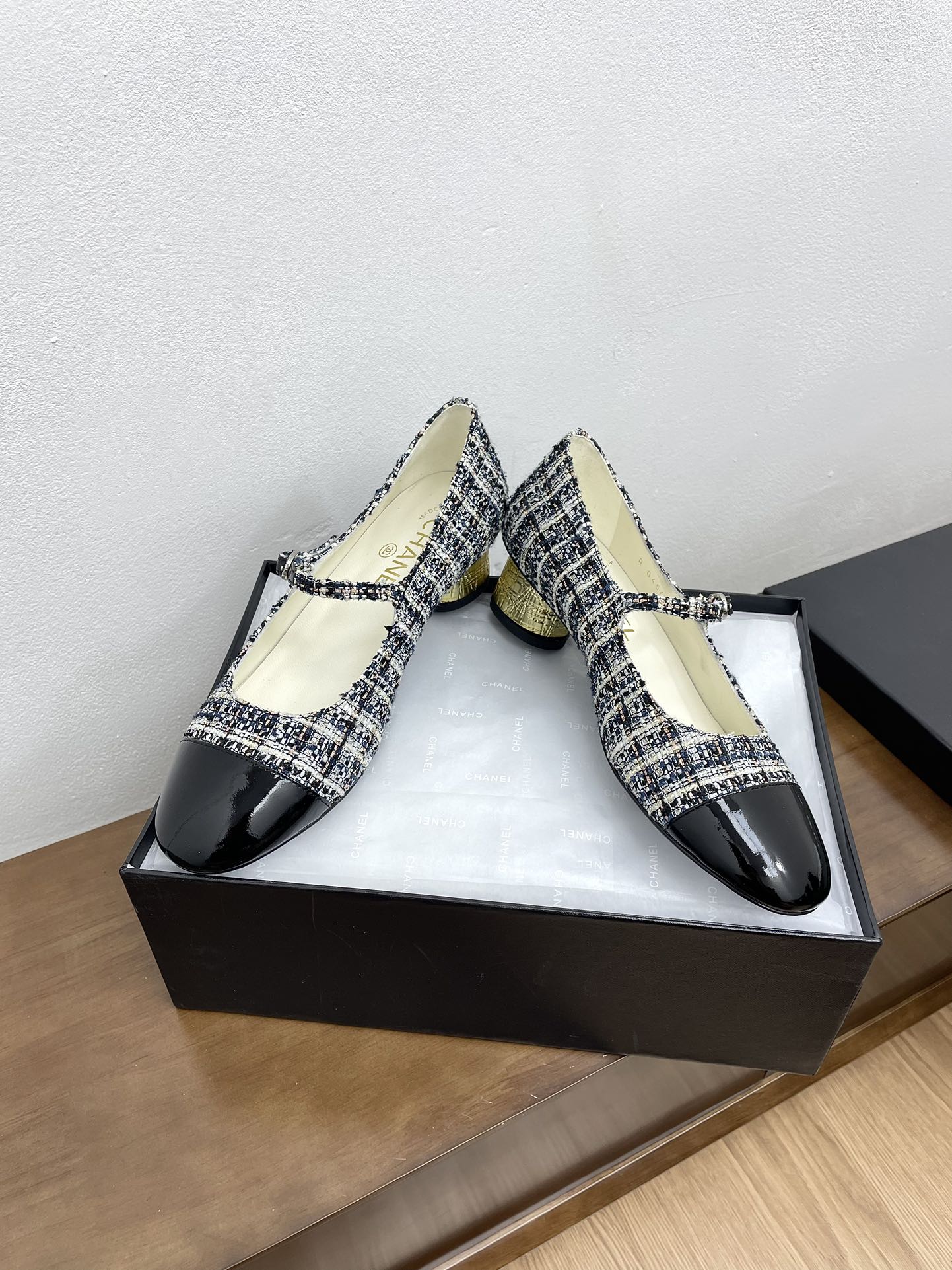 CC Mary Jane Black Tweed Farbic And Cowhide