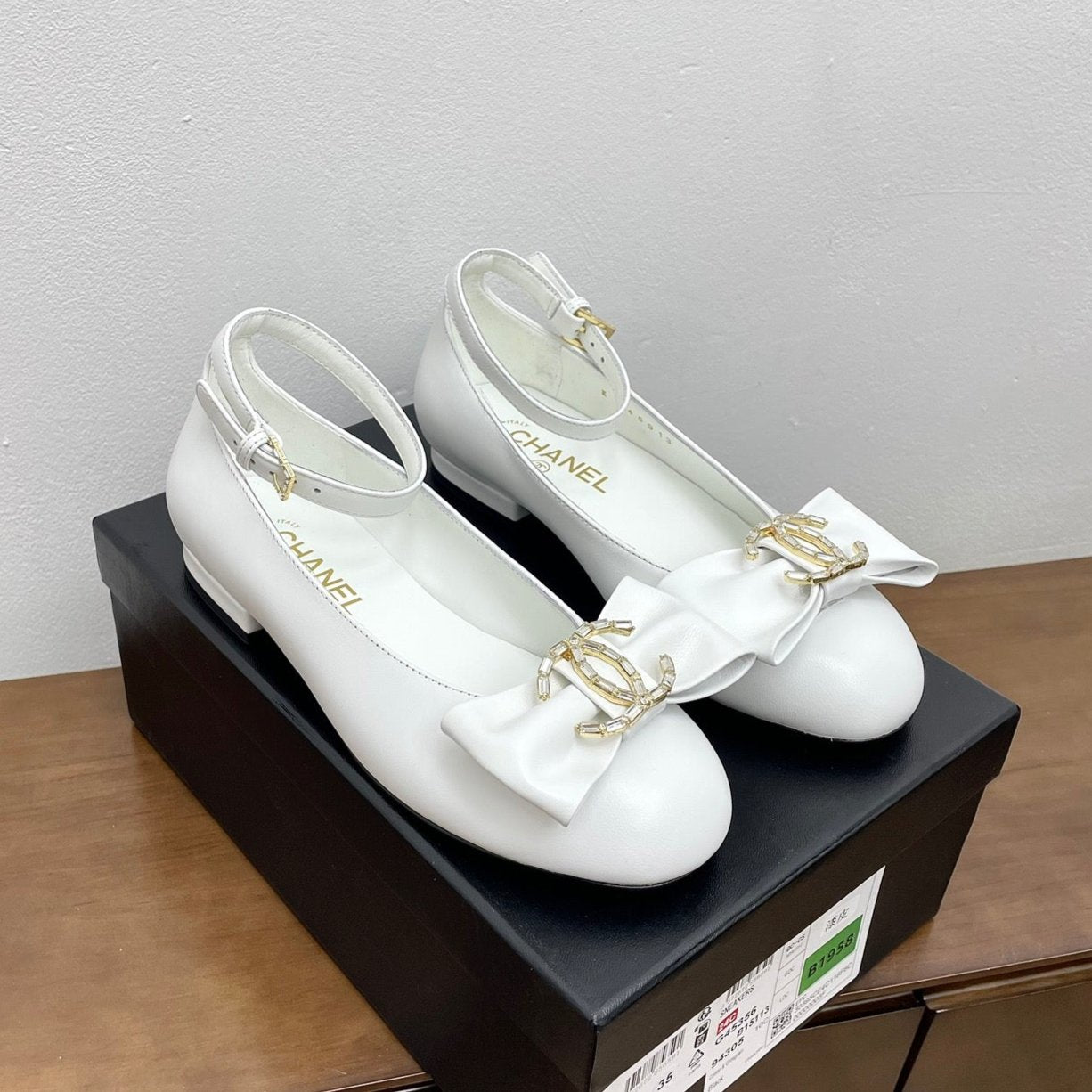 CC Mary Jane White Bow Tie Lambskin