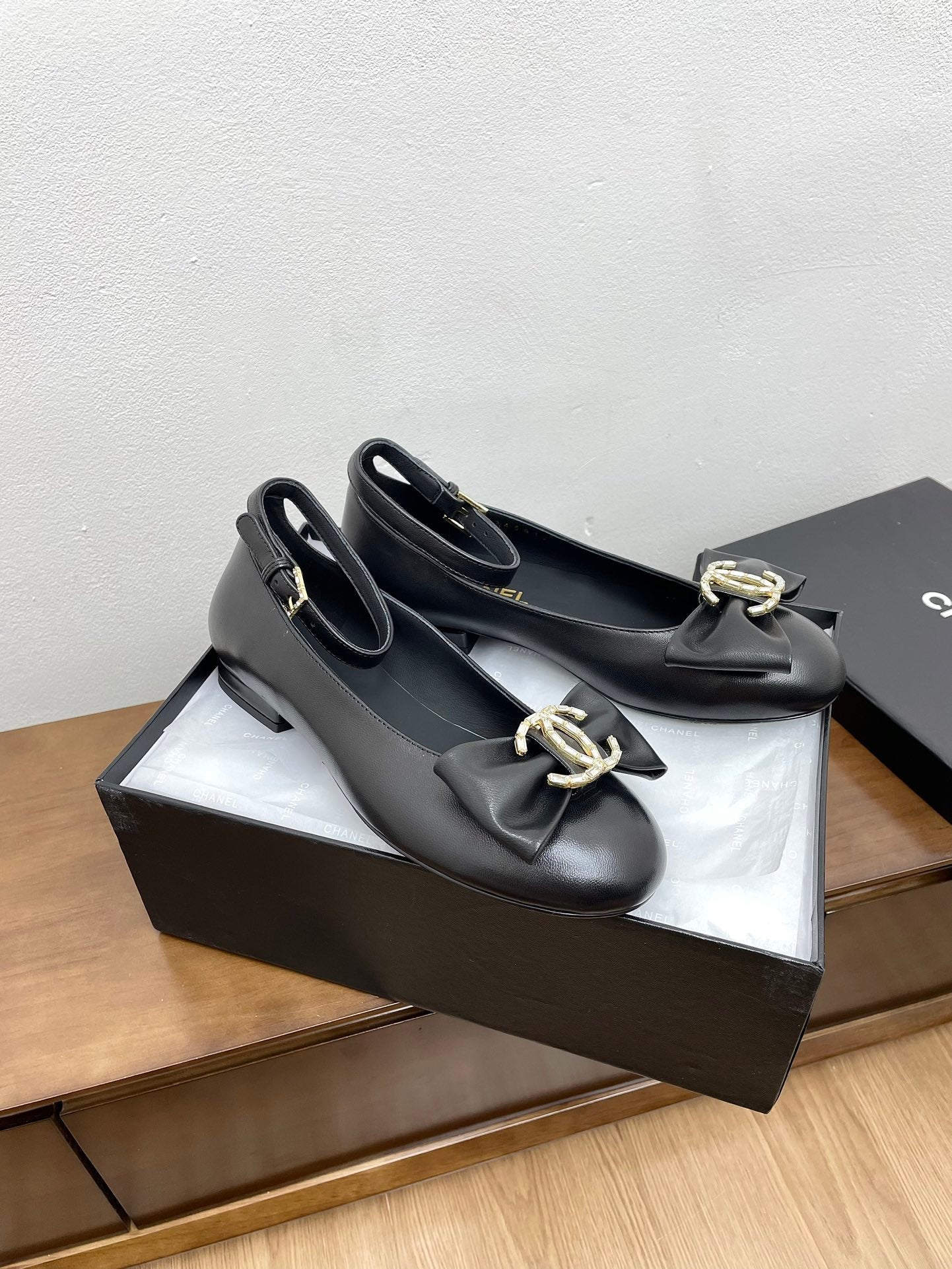 CC Mary Jane Black Bow Tie Lambskin