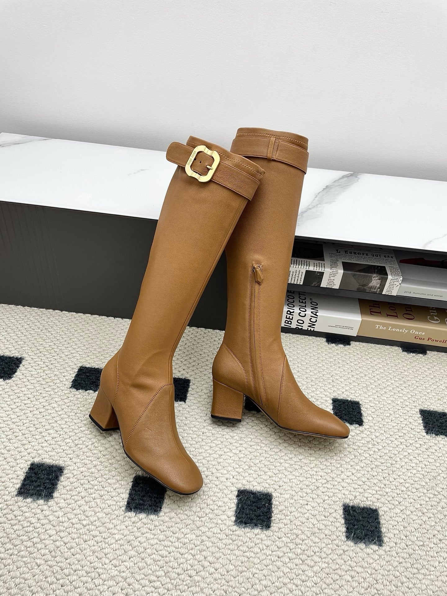 Miumiu 25 Long Boot Brown Leather 549775