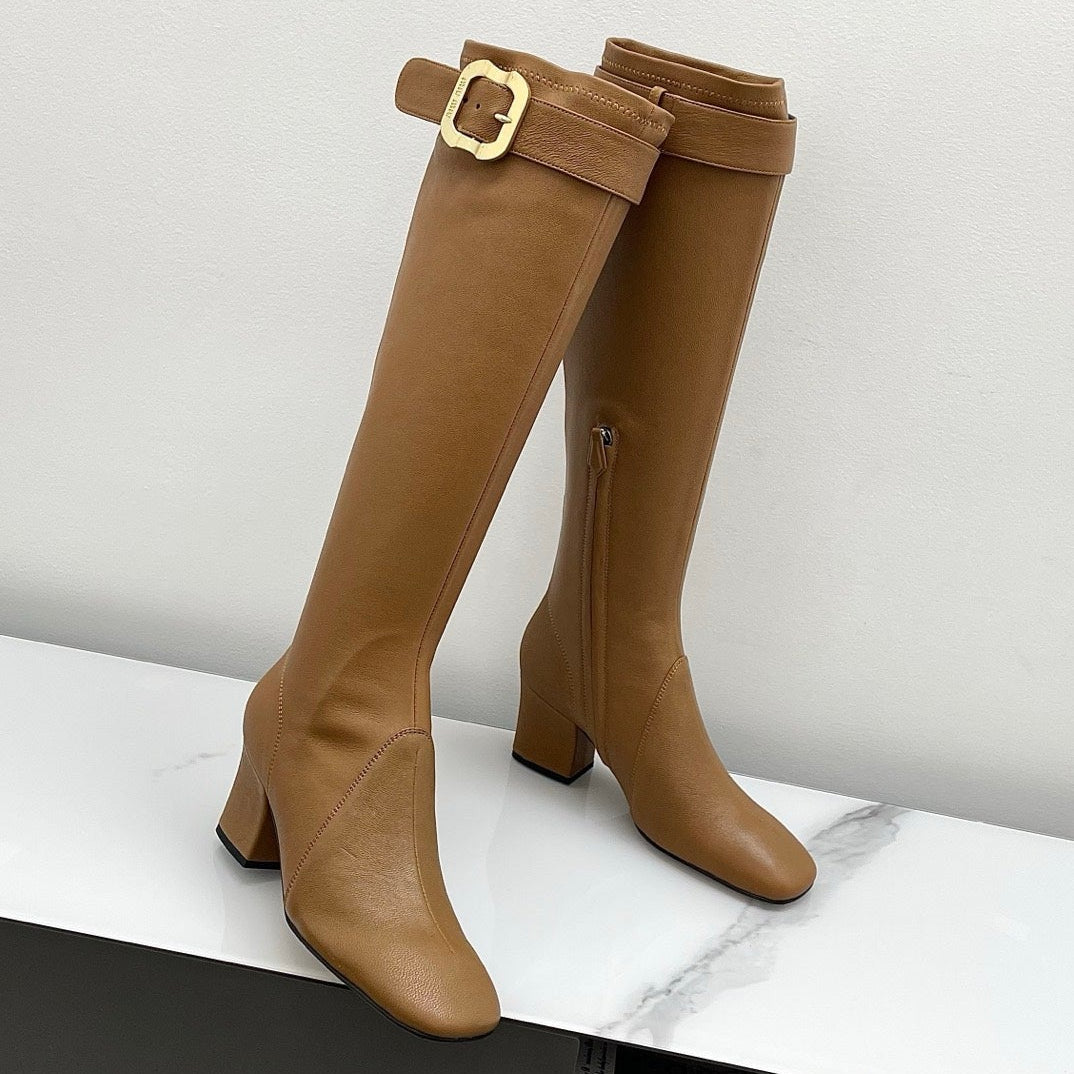 Miumiu 25 Long Boot Brown Leather 549775