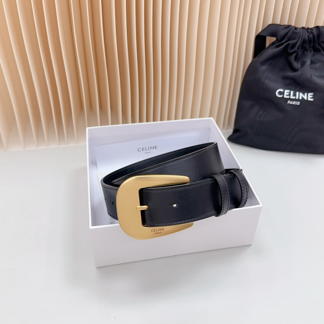 CEL Gold Western 35mm Belt Black Cowhide 175057