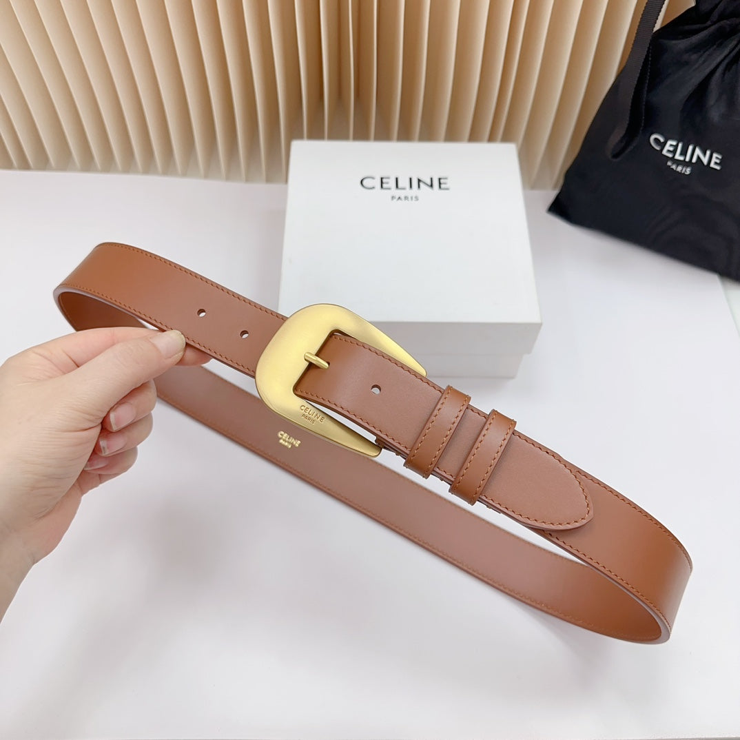 CEL Gold Western 35mm Belt Brown Cowhide 175053