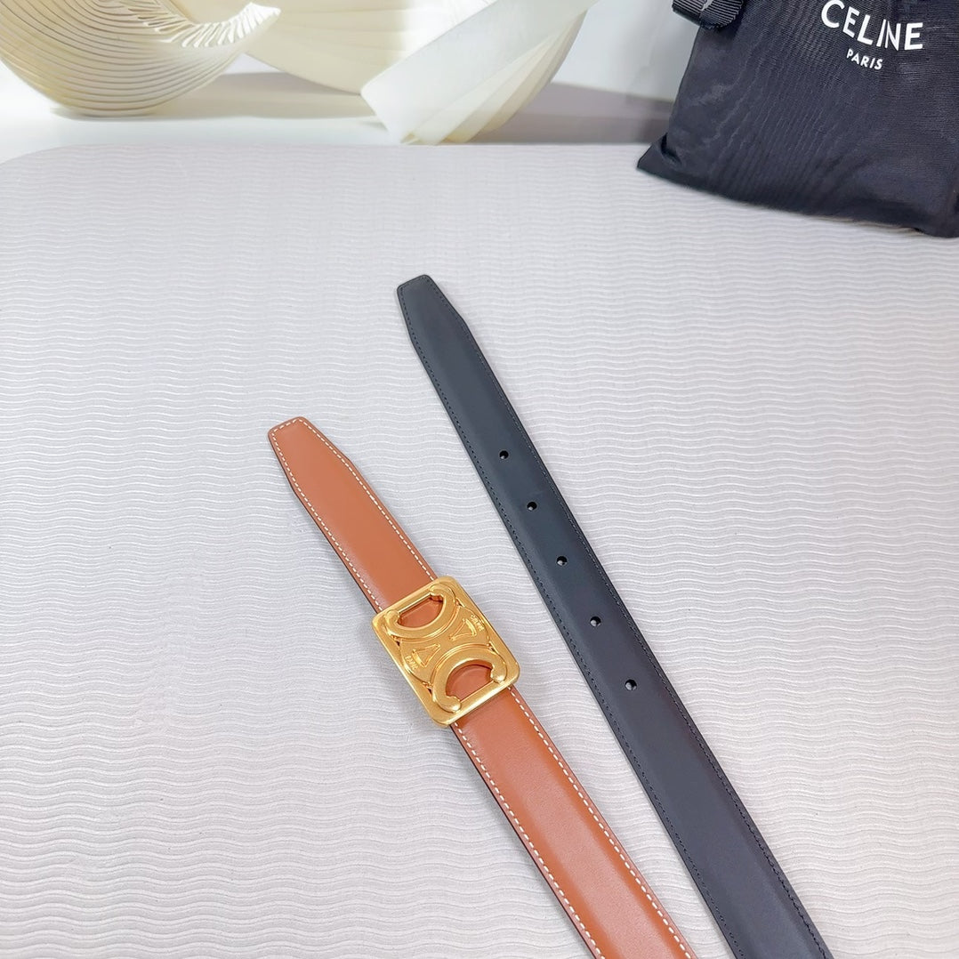 CEL Gold Buckle Belt  25mm Brown Calfskin 178254